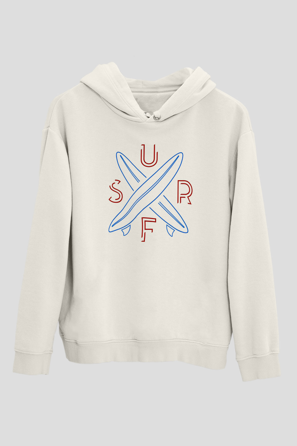 Sörf Baskılı Unisex Ekru Hoodie