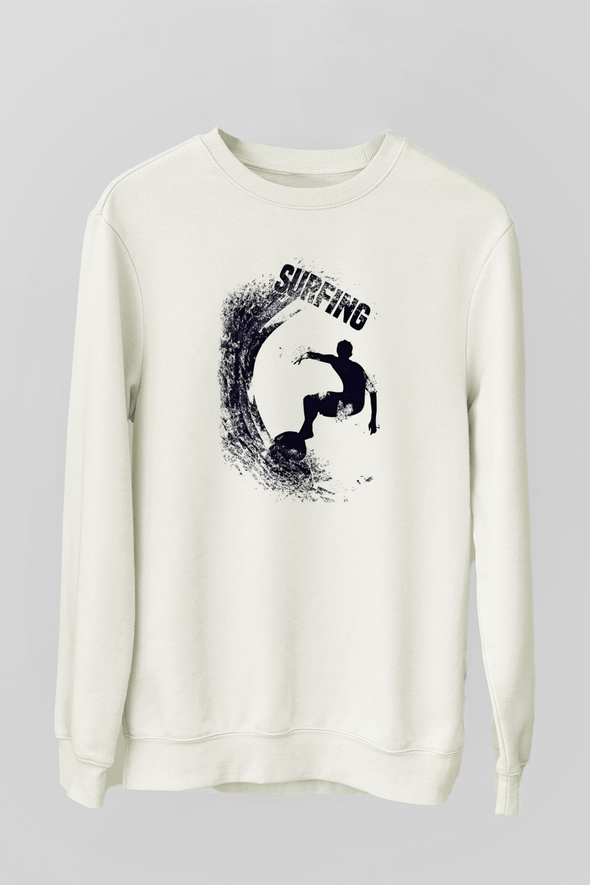 Sörf Baskılı Unisex Ekru Sweatshirt