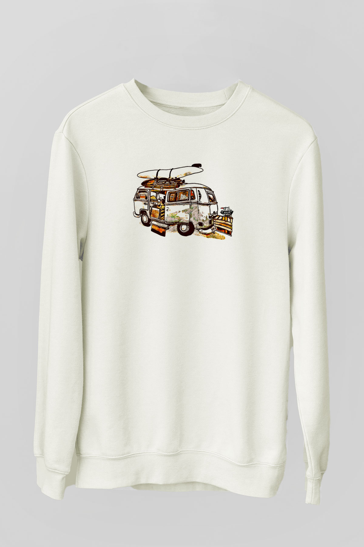 Sörf Baskılı Unisex Ekru Sweatshirt