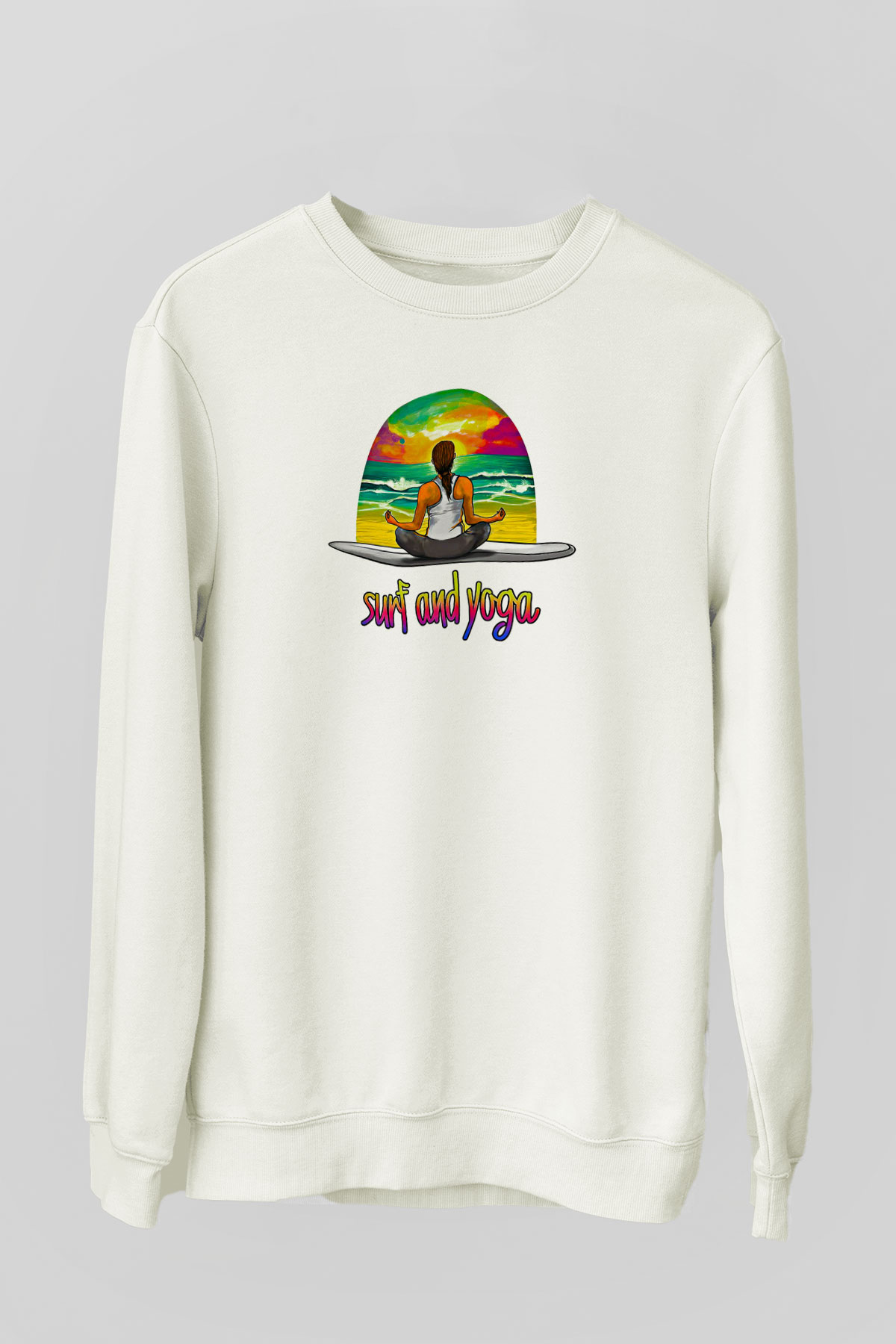 Sörf Baskılı Unisex Ekru Sweatshirt