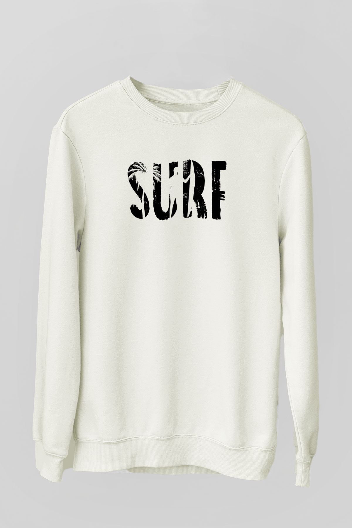 Sörf Baskılı Unisex Ekru Sweatshirt