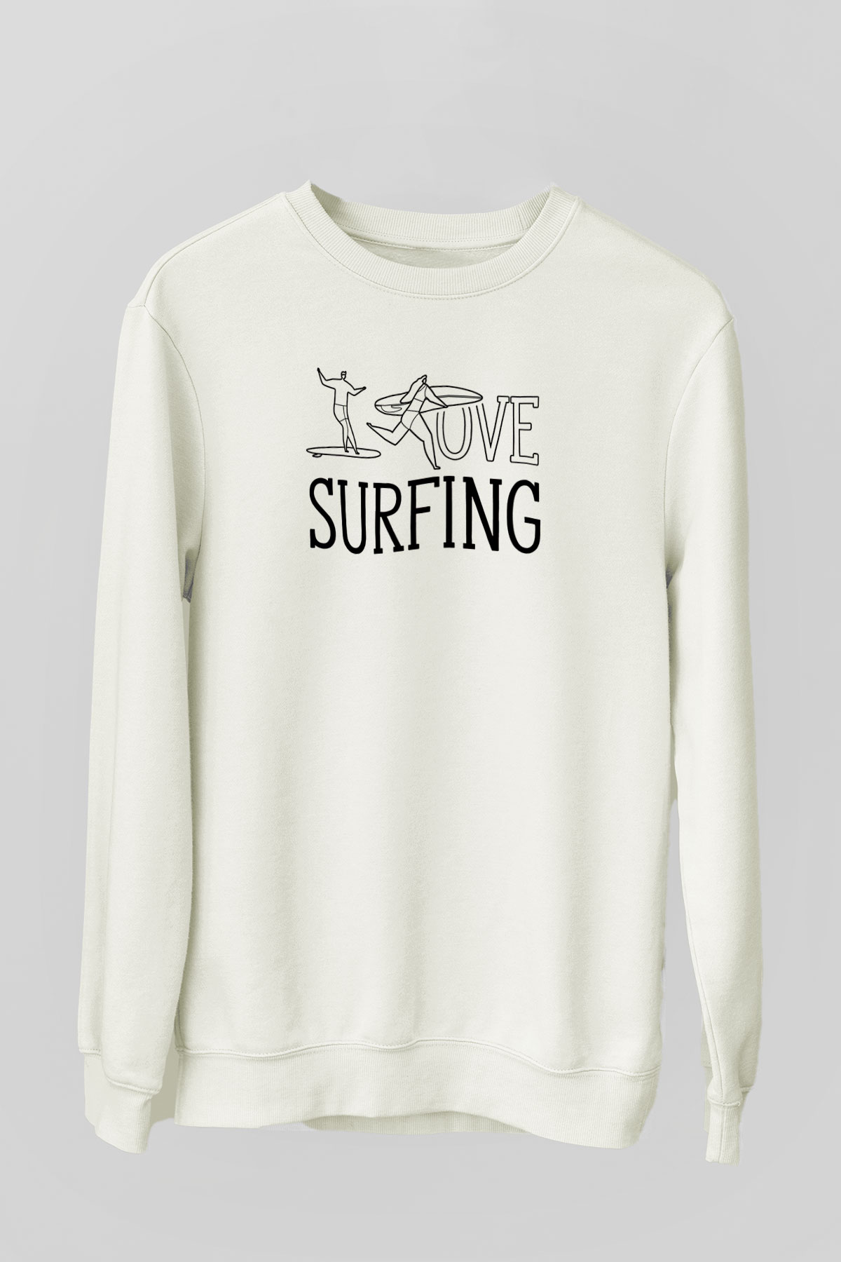 Sörf Baskılı Unisex Ekru Sweatshirt