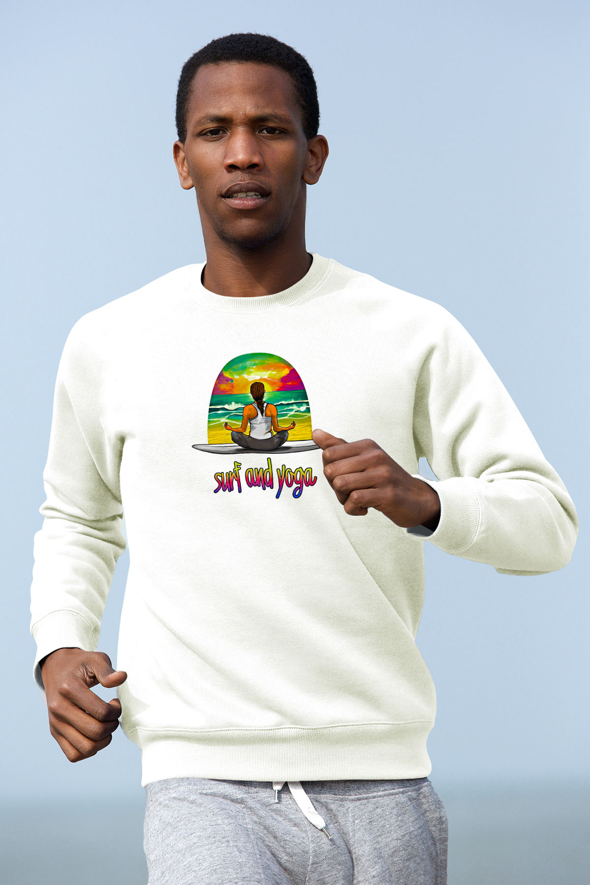 Sörf Baskılı Unisex Ekru Sweatshirt