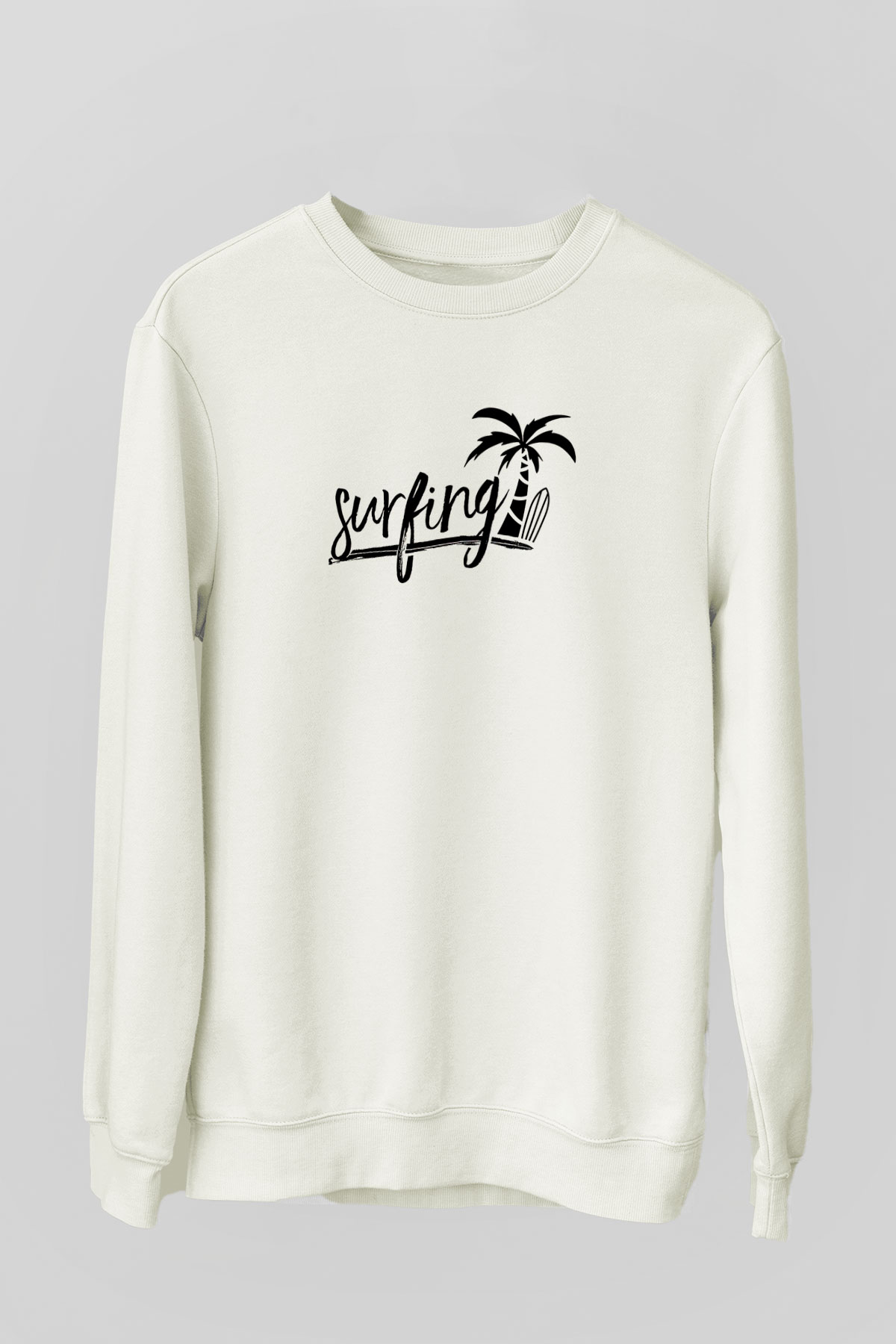 Sörf Baskılı Unisex Ekru Sweatshirt