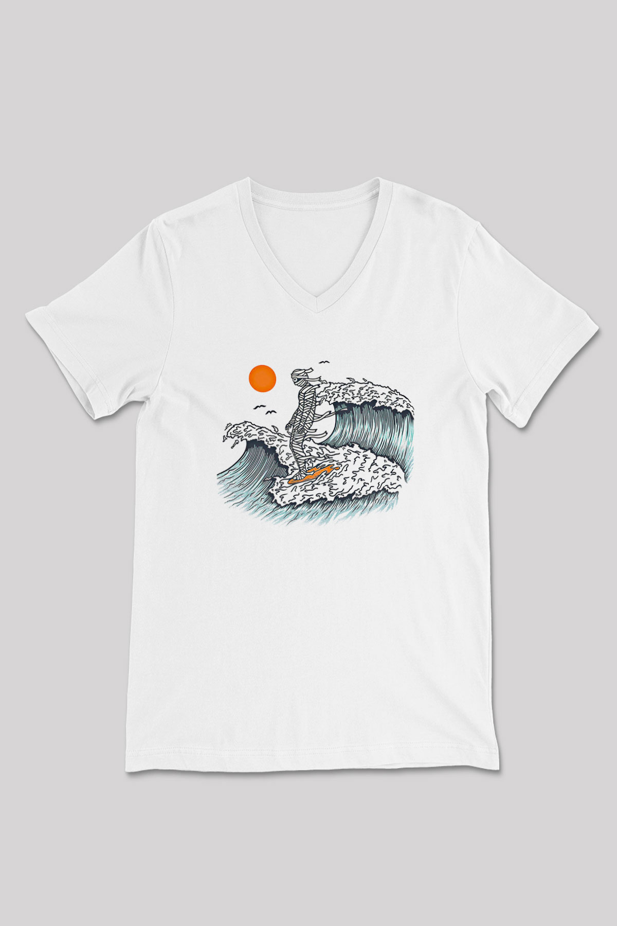 Sörf Baskılı Unisex V Yaka Tişört - Tshirt