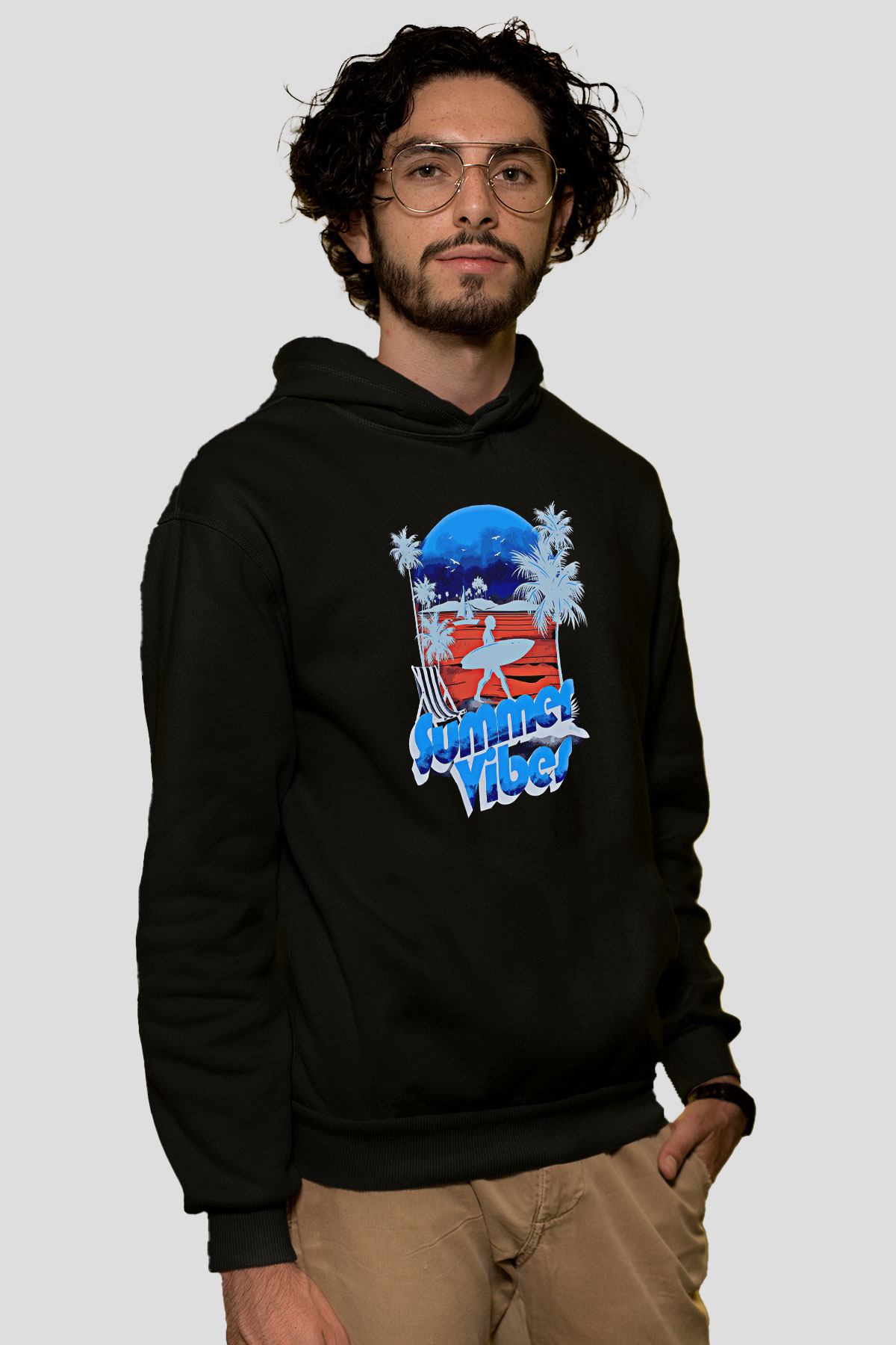 Sörf - Surfing Baskılı Unisex Siyah Kapüşonlu Sweatshirt