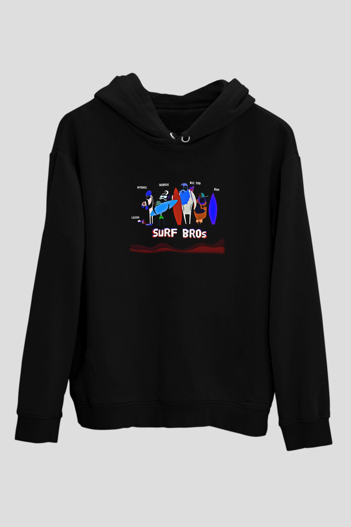 Sörf - Surfing Baskılı Unisex Siyah Kapüşonlu Sweatshirt