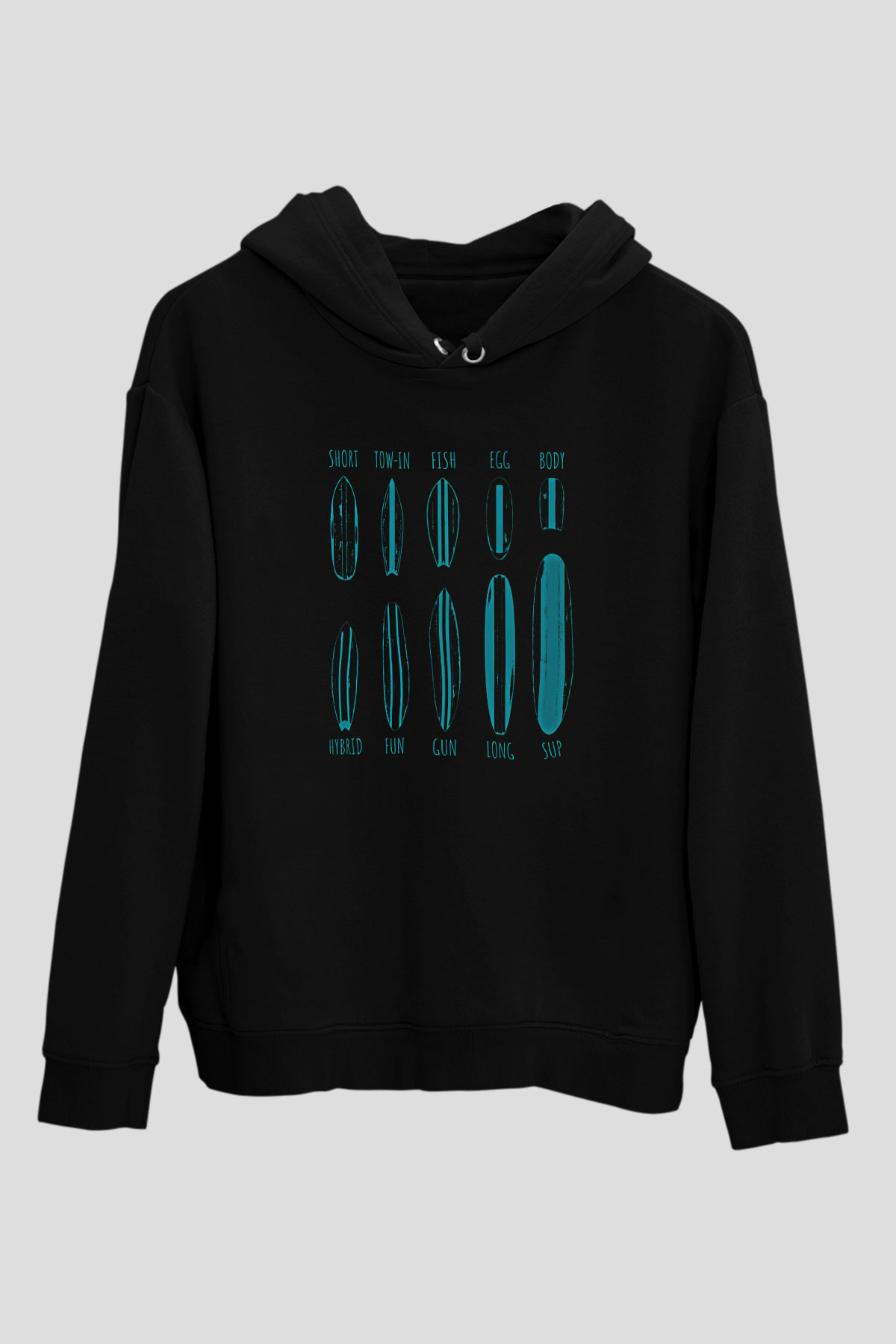 Sörf - Surfing Baskılı Unisex Siyah Kapüşonlu Sweatshirt