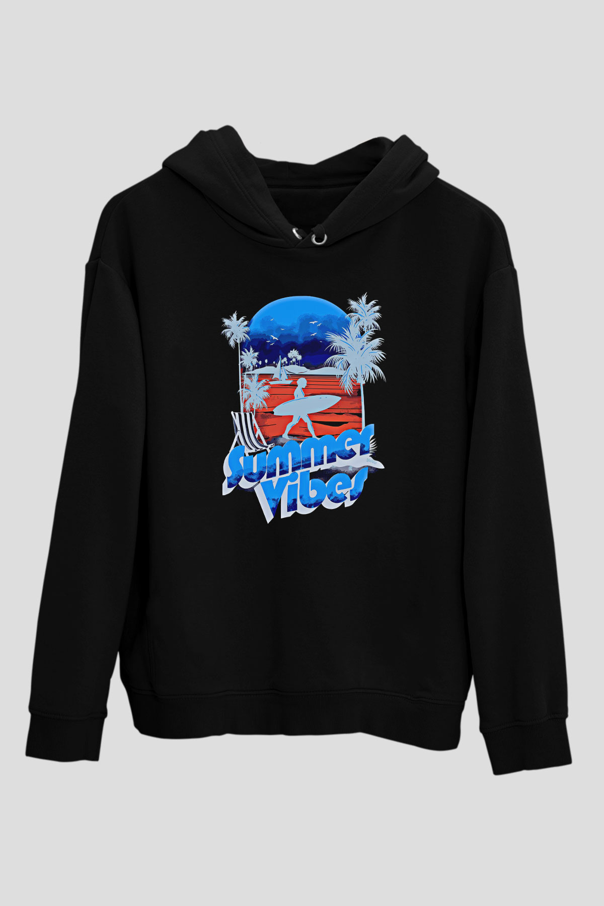 Sörf - Surfing Baskılı Unisex Siyah Kapüşonlu Sweatshirt
