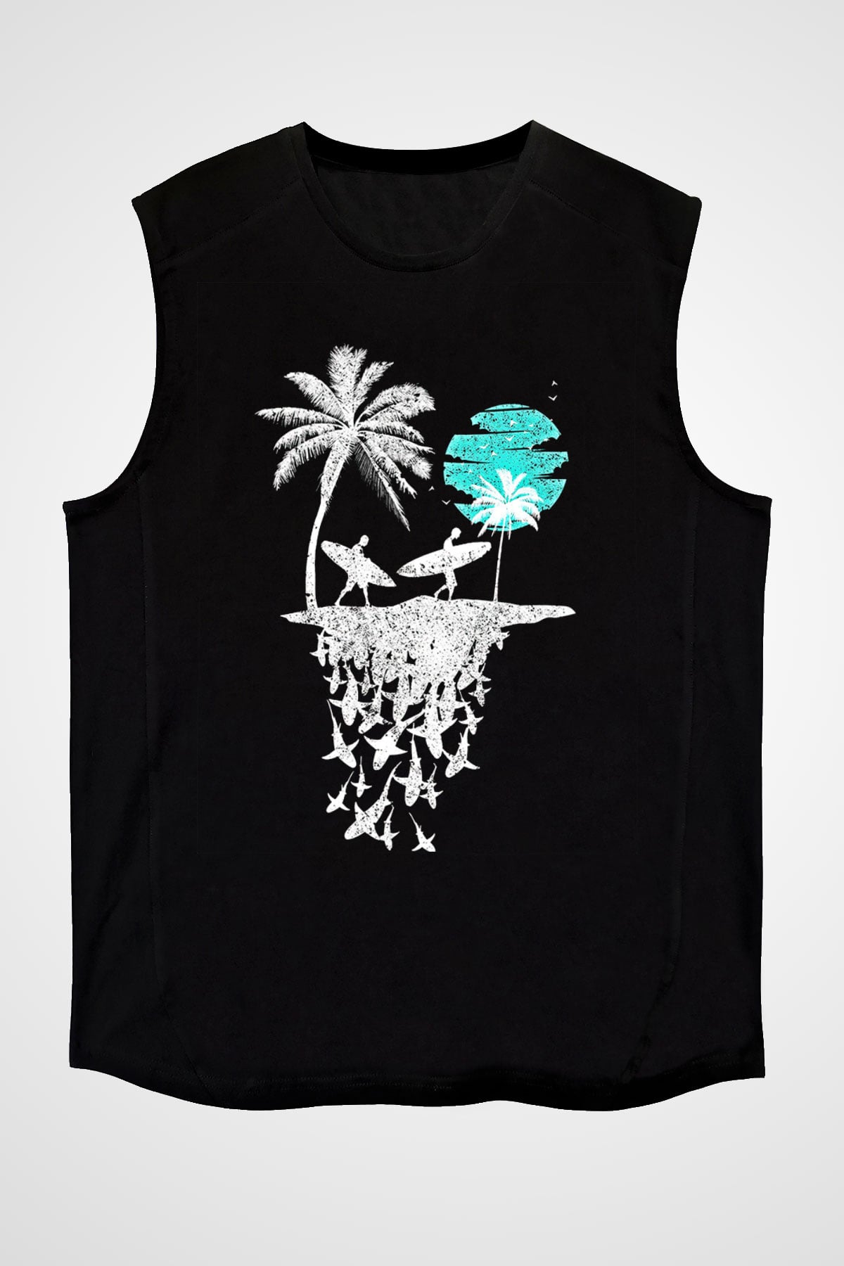 Sörf - Surfing Baskılı Unisex Siyah Kolsuz Tişört