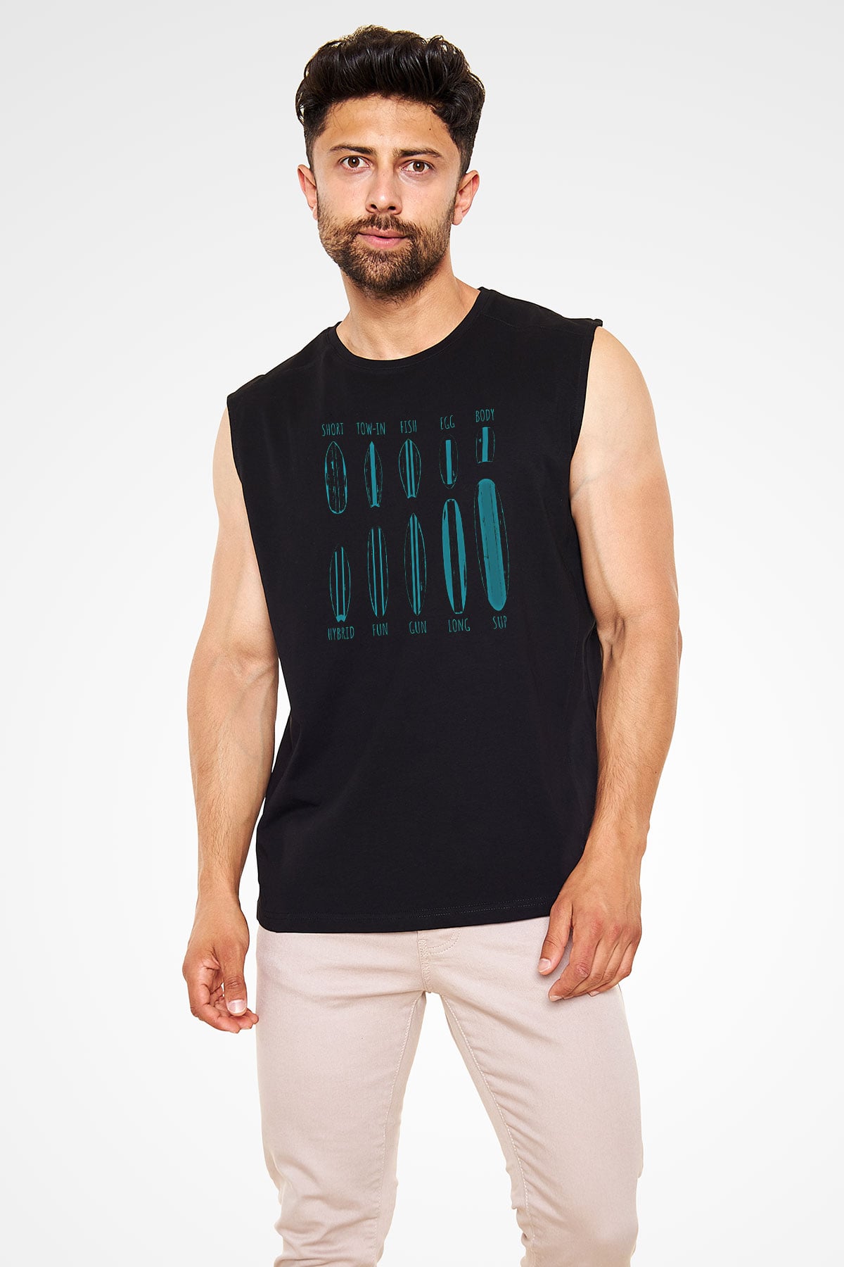 Sörf - Surfing Baskılı Unisex Siyah Kolsuz Tişört
