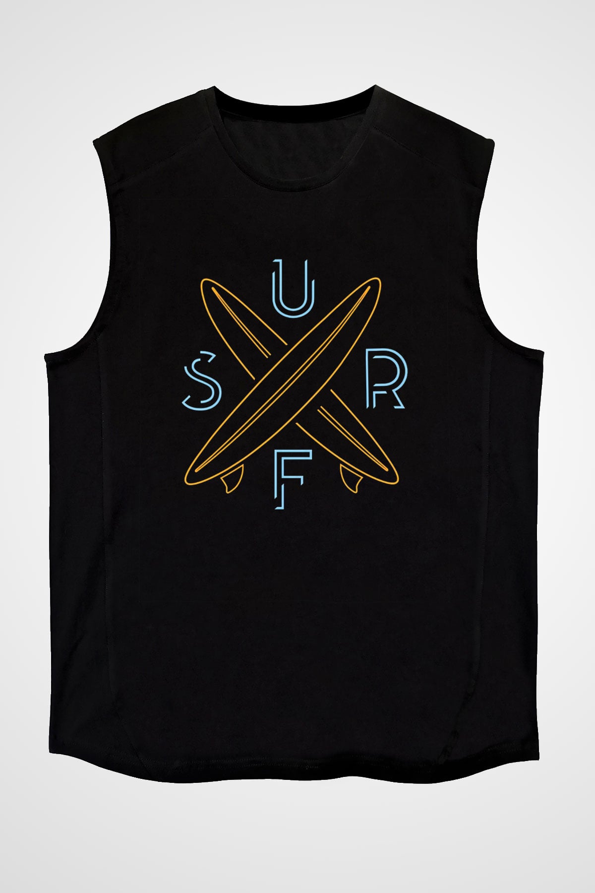 Sörf - Surfing Baskılı Unisex Siyah Kolsuz Tişört