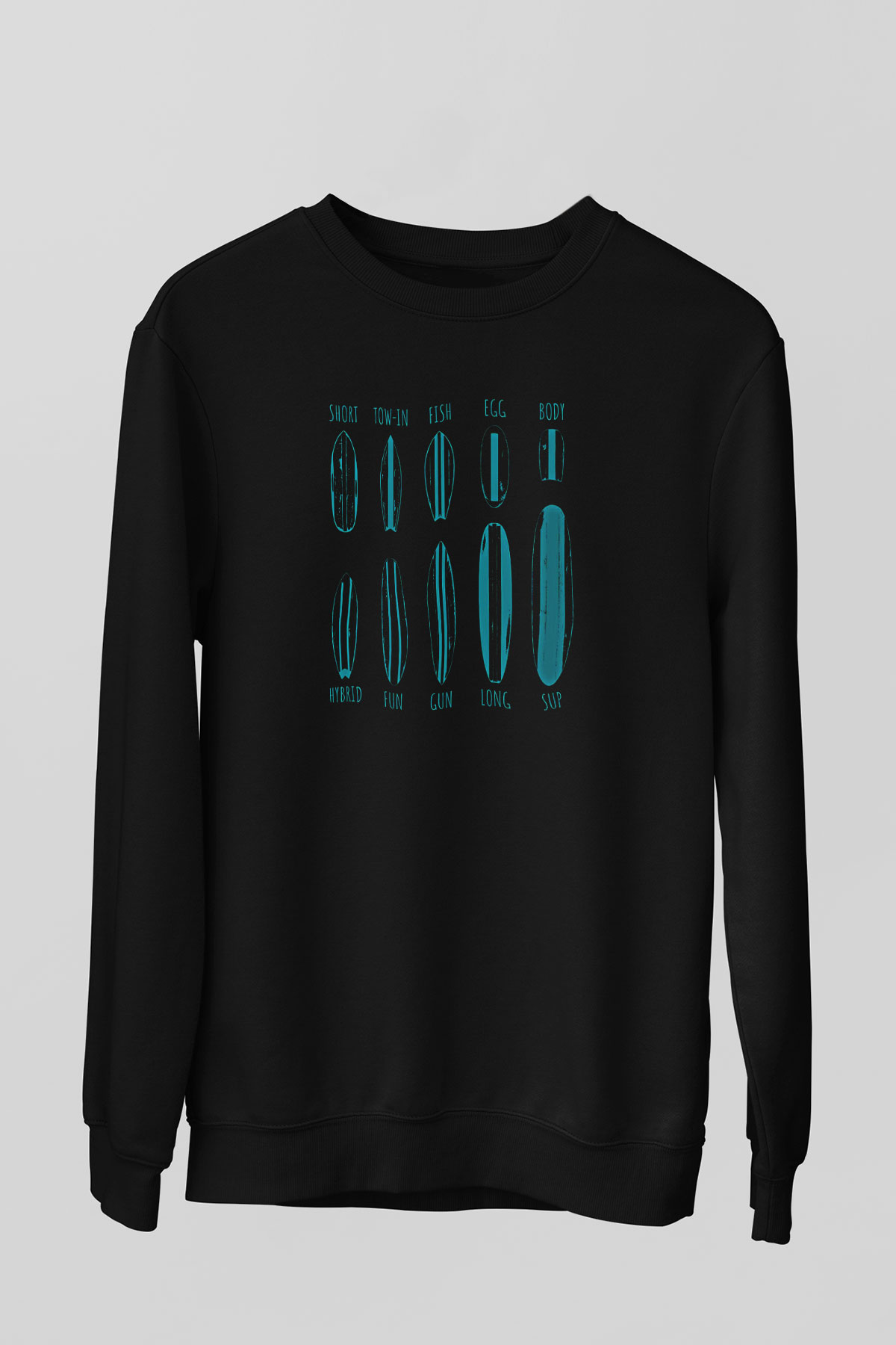 Sörf - Surfing Baskılı Unisex Siyah Sweatshirt