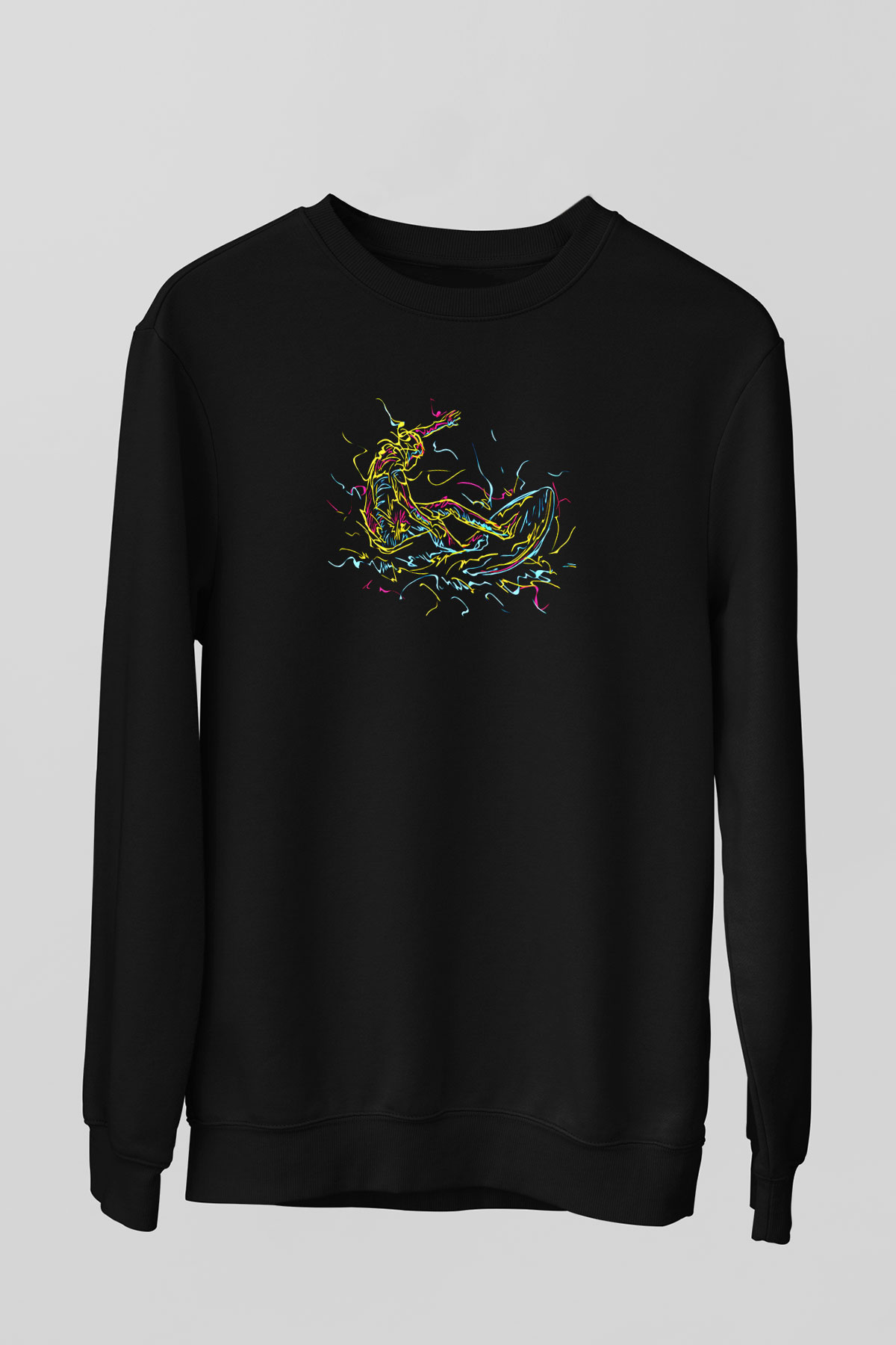 Sörf - Surfing Baskılı Unisex Siyah Sweatshirt