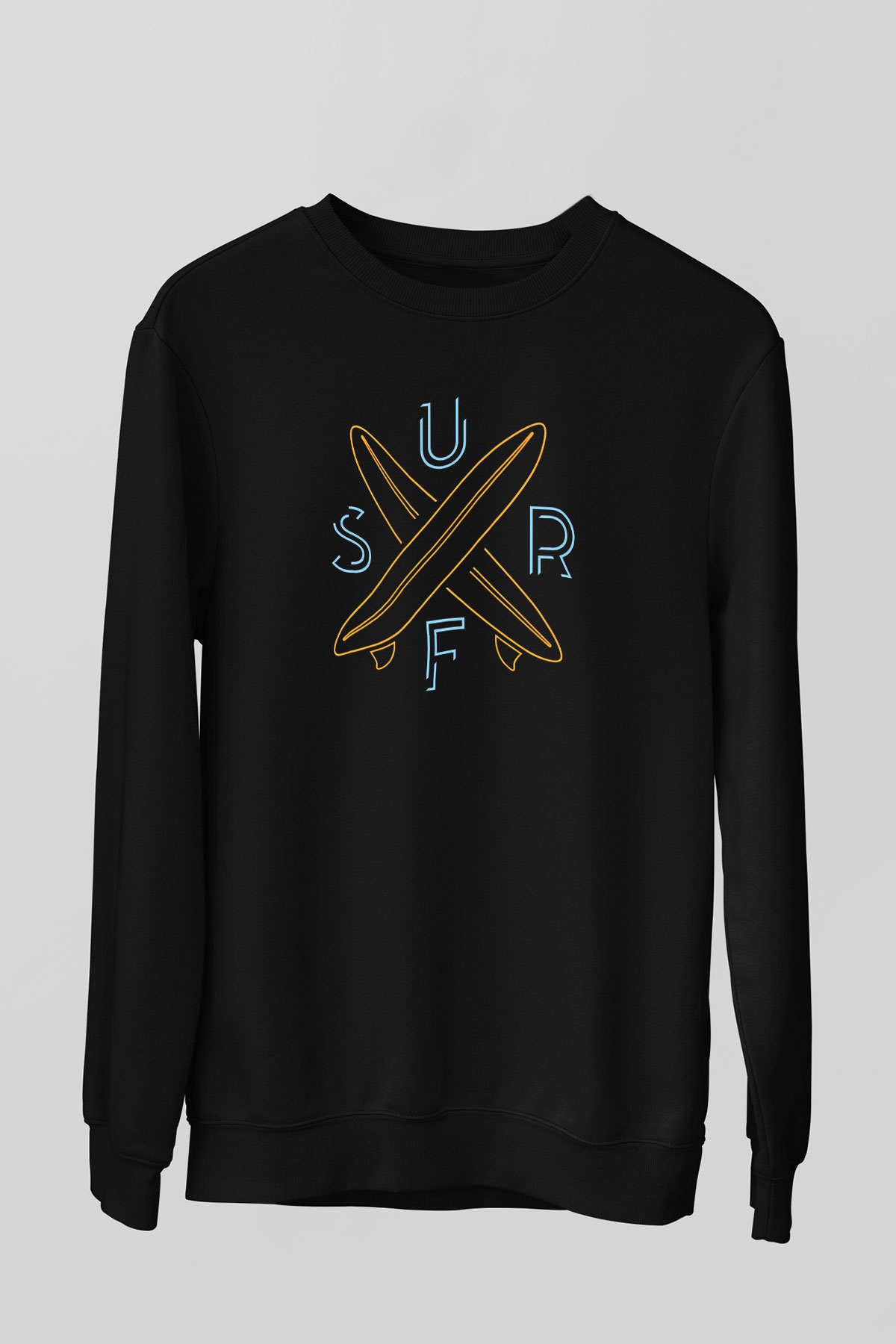 Sörf - Surfing Baskılı Unisex Siyah Sweatshirt