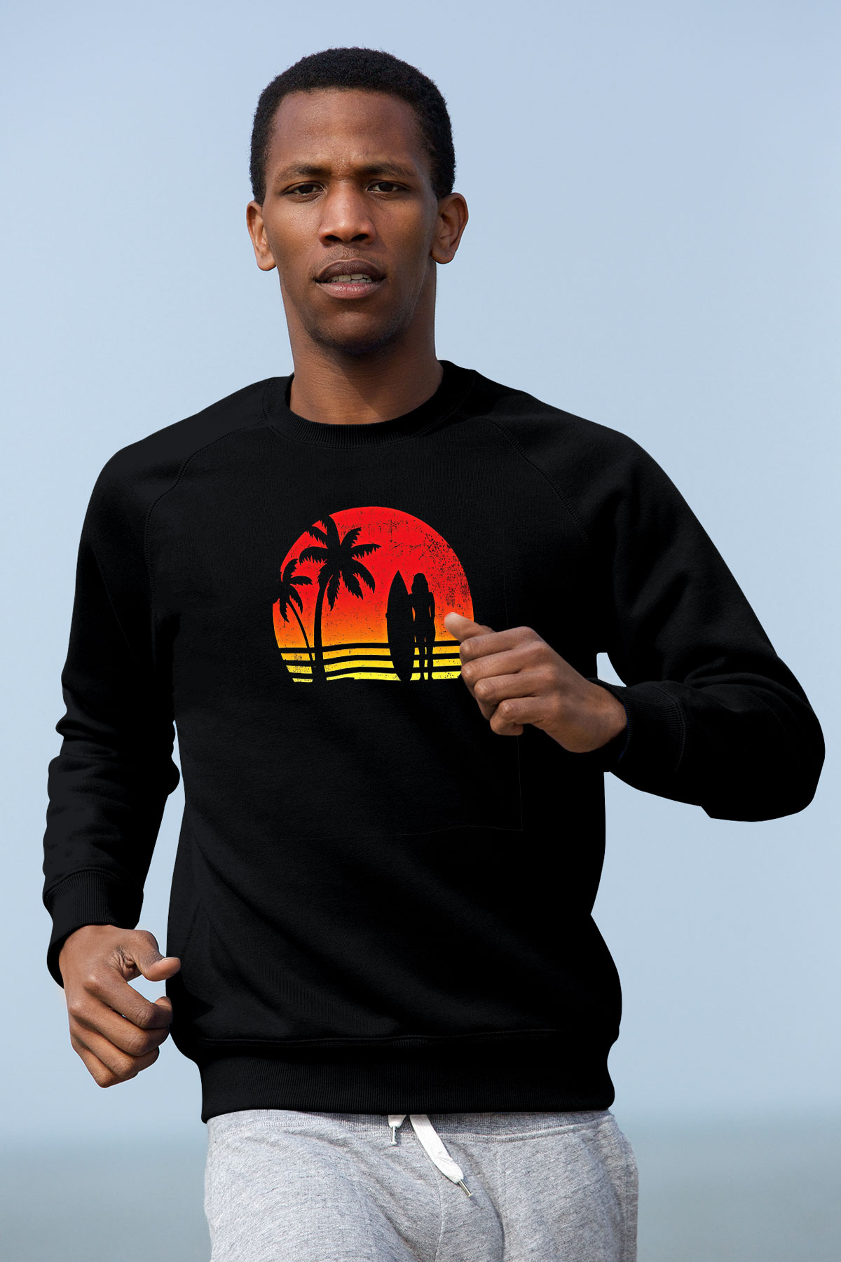Sörf - Surfing Baskılı Unisex Siyah Sweatshirt
