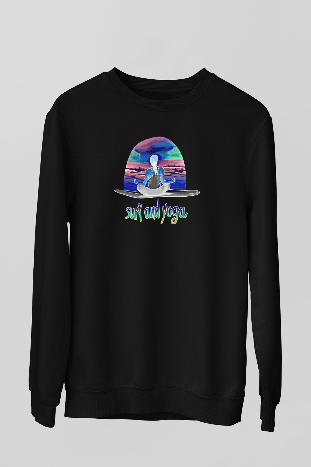 Sörf - Surfing Baskılı Unisex Siyah Sweatshirt