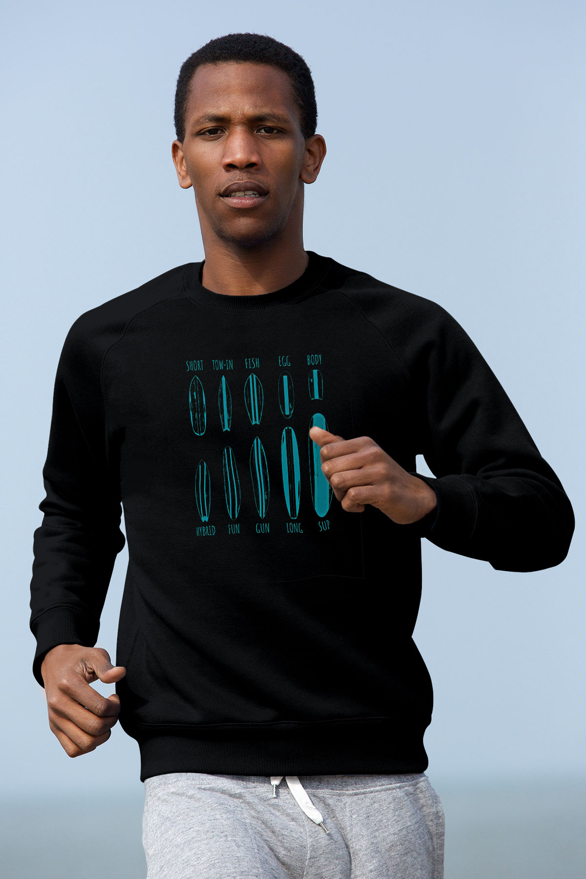 Sörf - Surfing Baskılı Unisex Siyah Sweatshirt