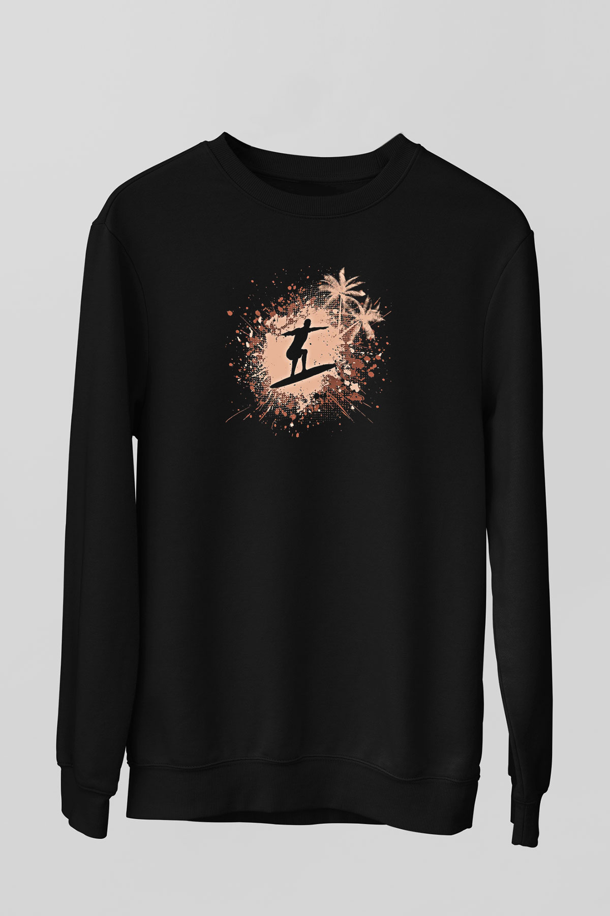 Sörf - Surfing Baskılı Unisex Siyah Sweatshirt