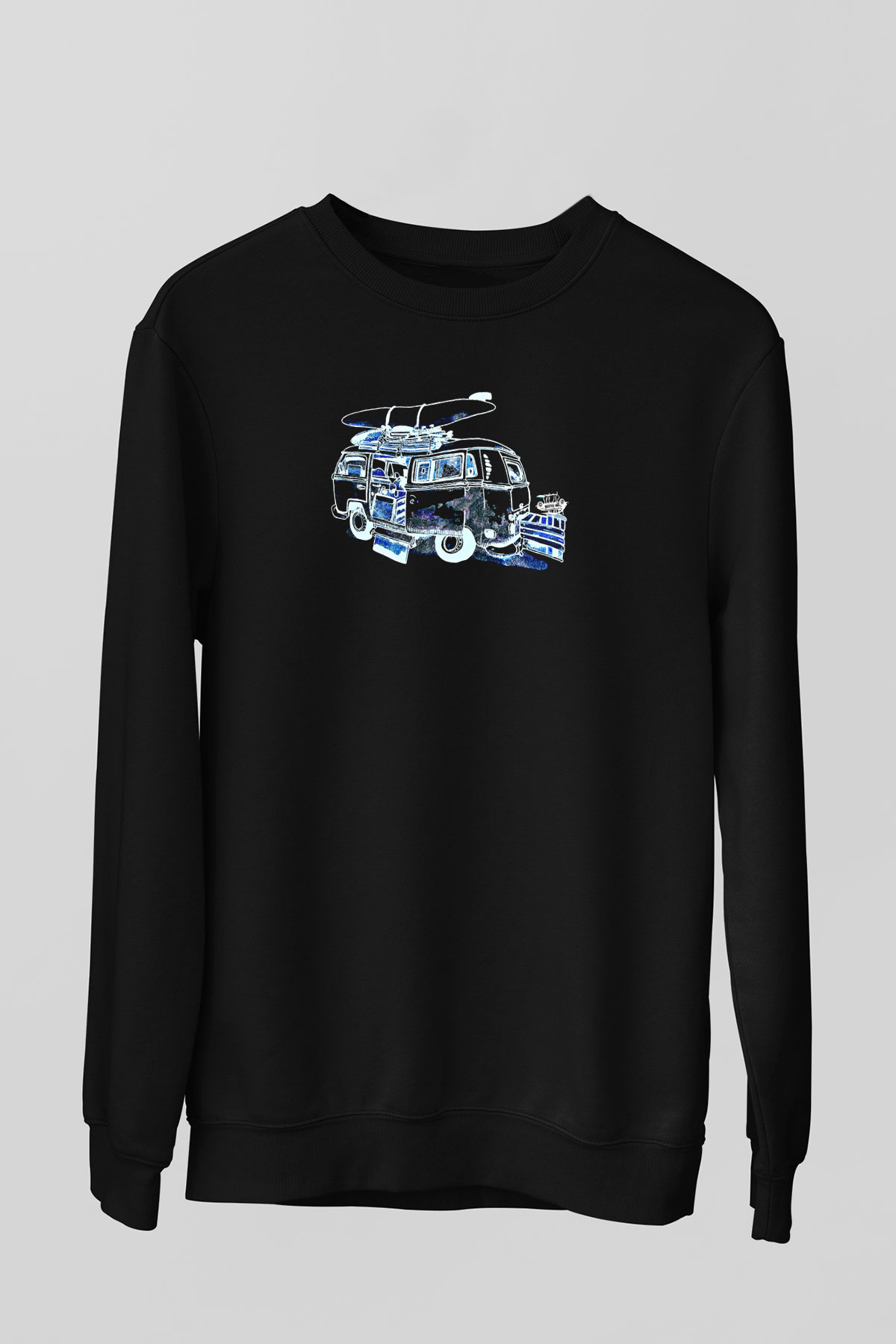 Sörf - Surfing Baskılı Unisex Siyah Sweatshirt