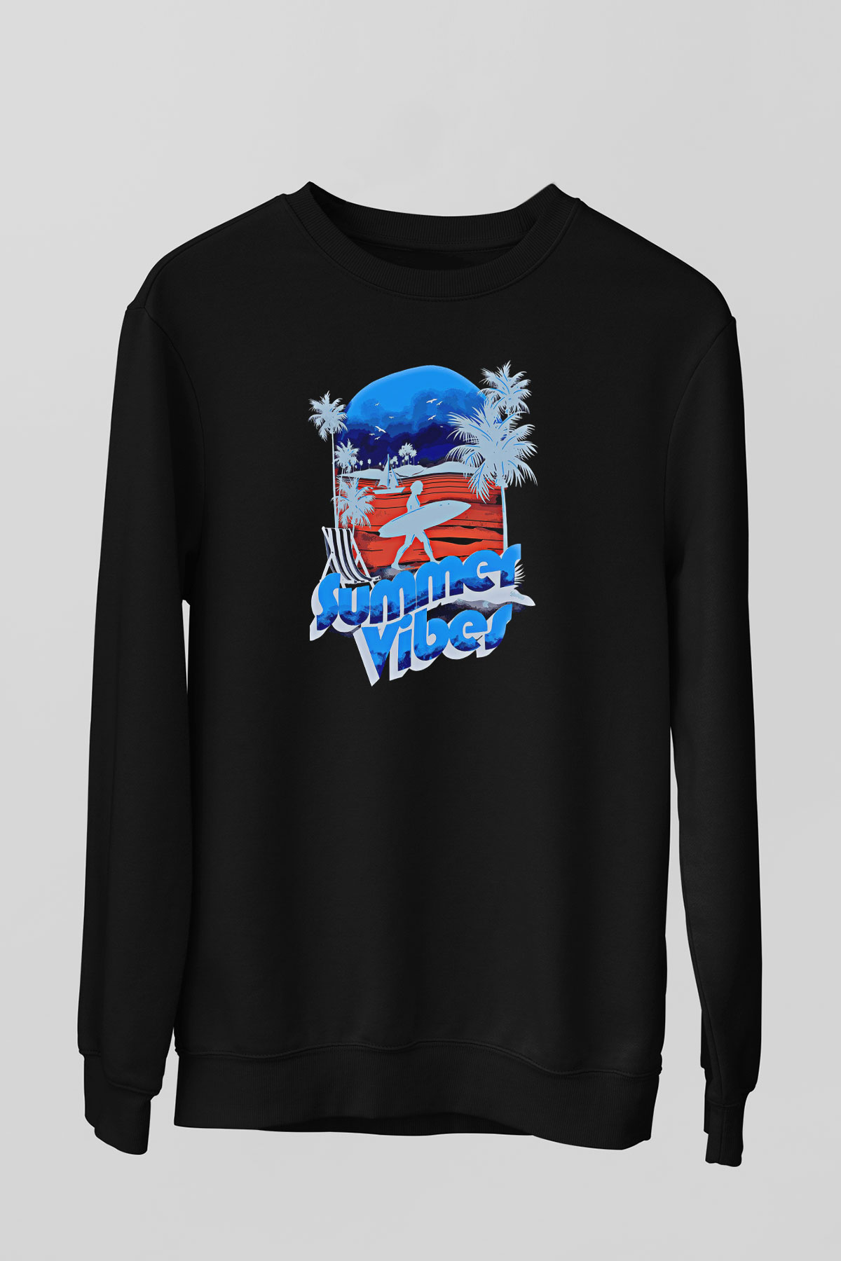 Sörf - Surfing Baskılı Unisex Siyah Sweatshirt