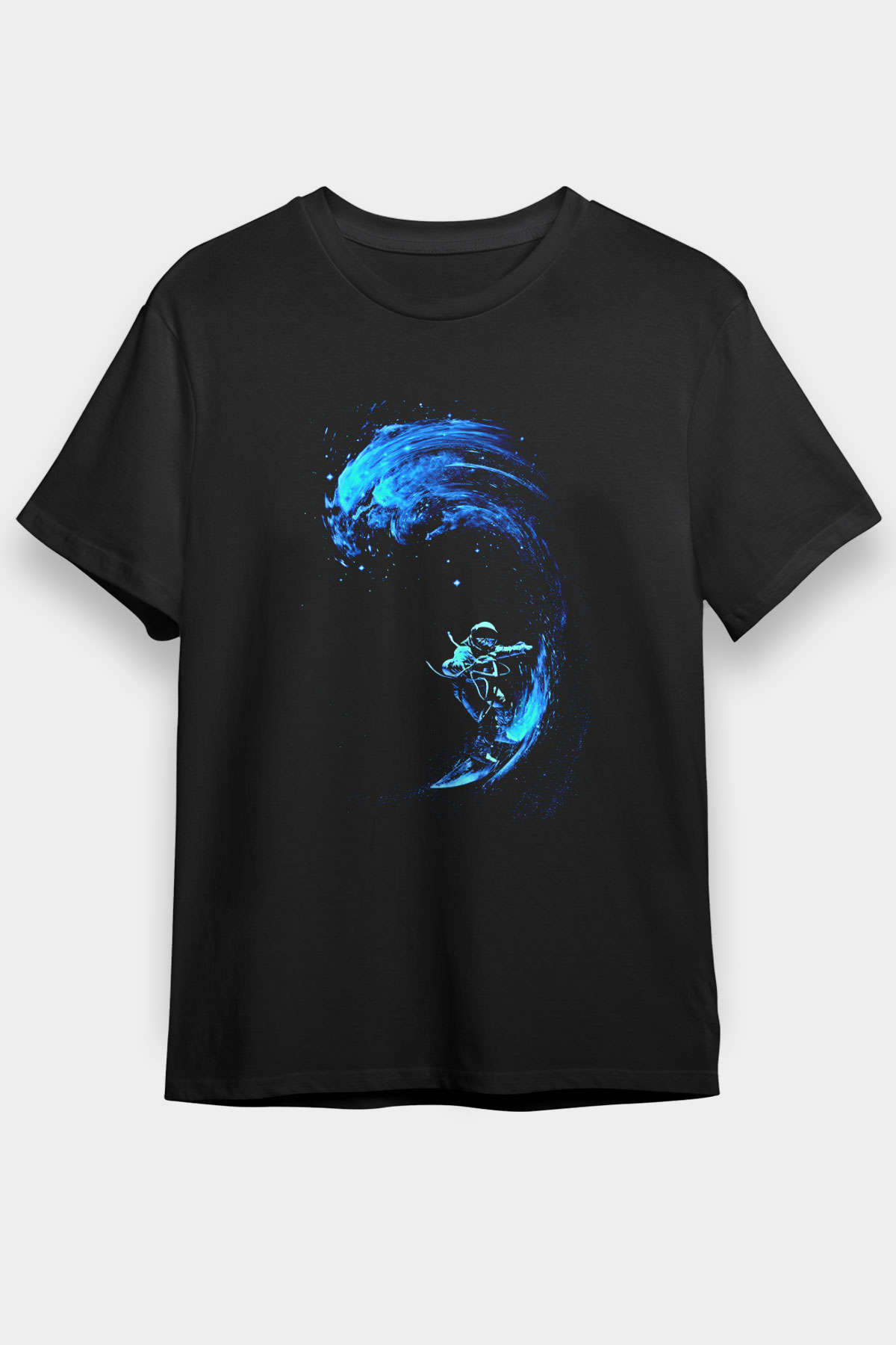 Sörf - Surfing Baskılı Unisex Siyah Tişört - Tshirt