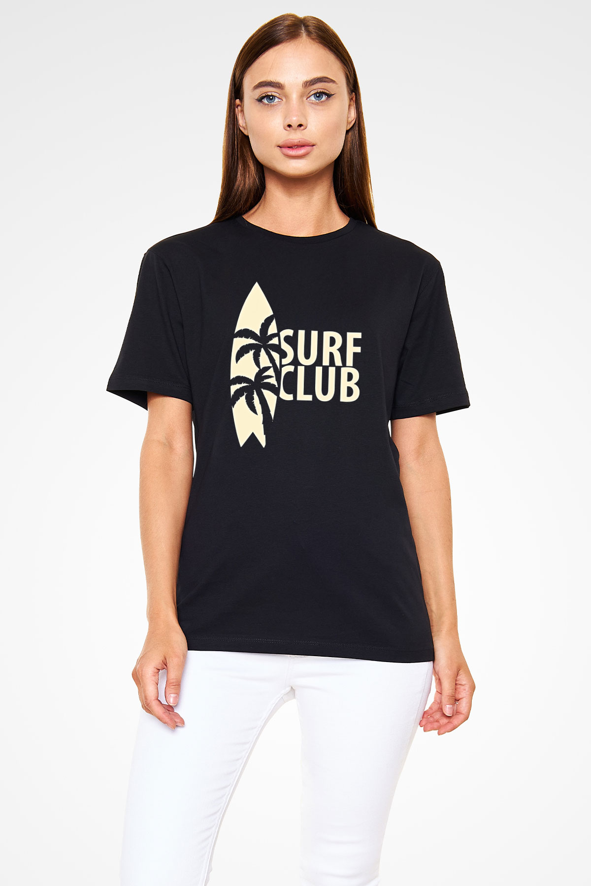 Sörf - Surfing Baskılı Unisex Siyah Tişört - Tshirt