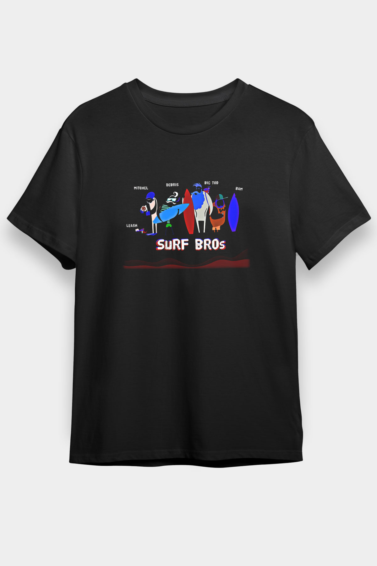 Sörf - Surfing Baskılı Unisex Siyah Tişört - Tshirt