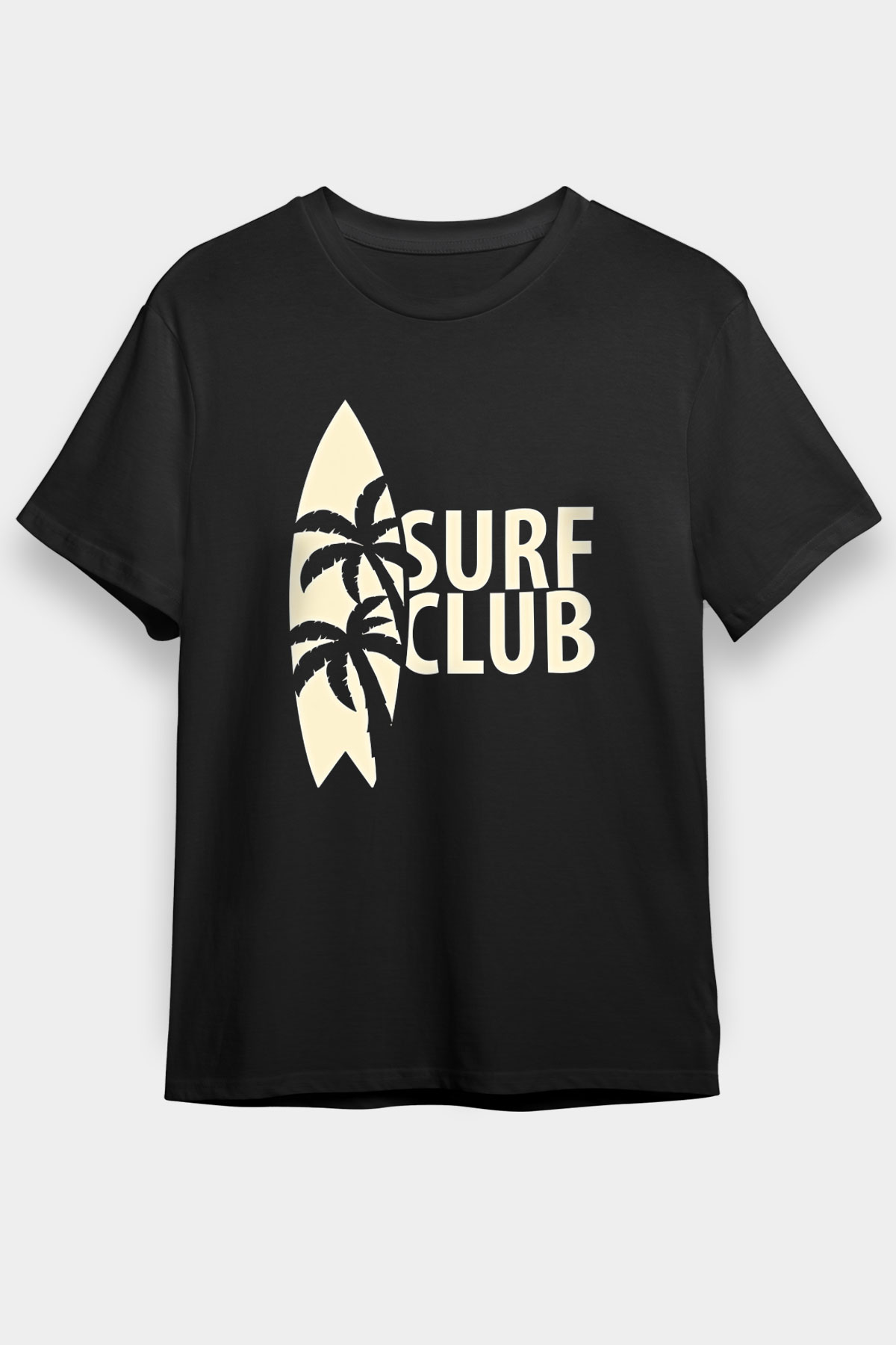 Sörf - Surfing Baskılı Unisex Siyah Tişört - Tshirt