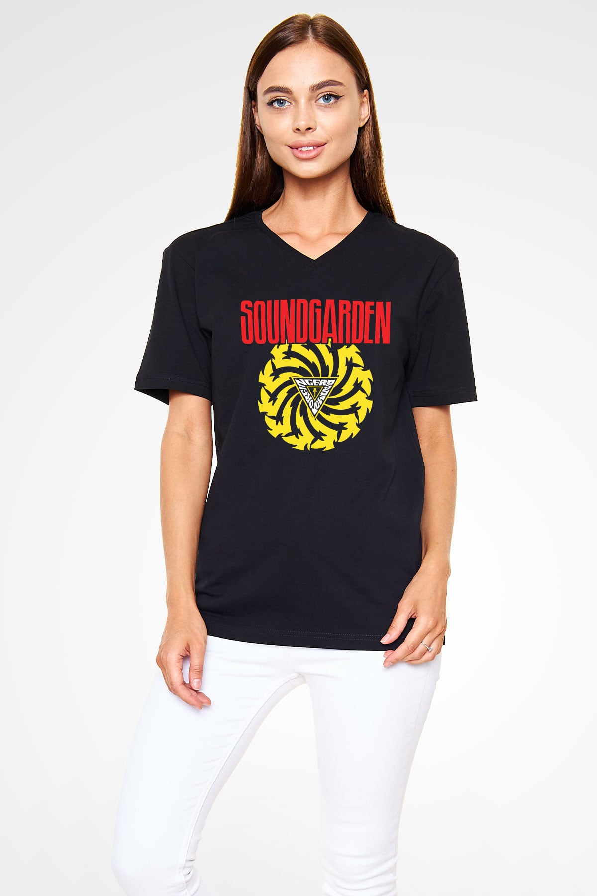 Soundgarden Siyah Unisex V Yaka Tişört T-Shirt