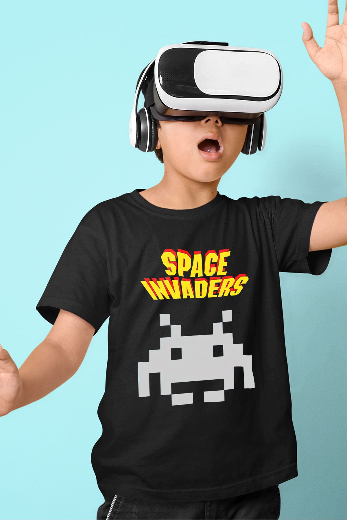 Space Invaders Siyah Unisex  Çocuk Tişört