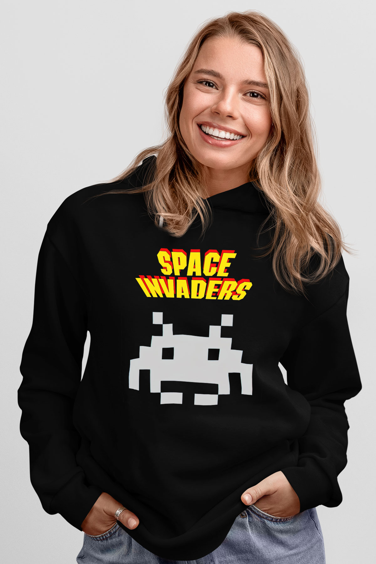 Space Invaders Siyah Unisex Hoodie