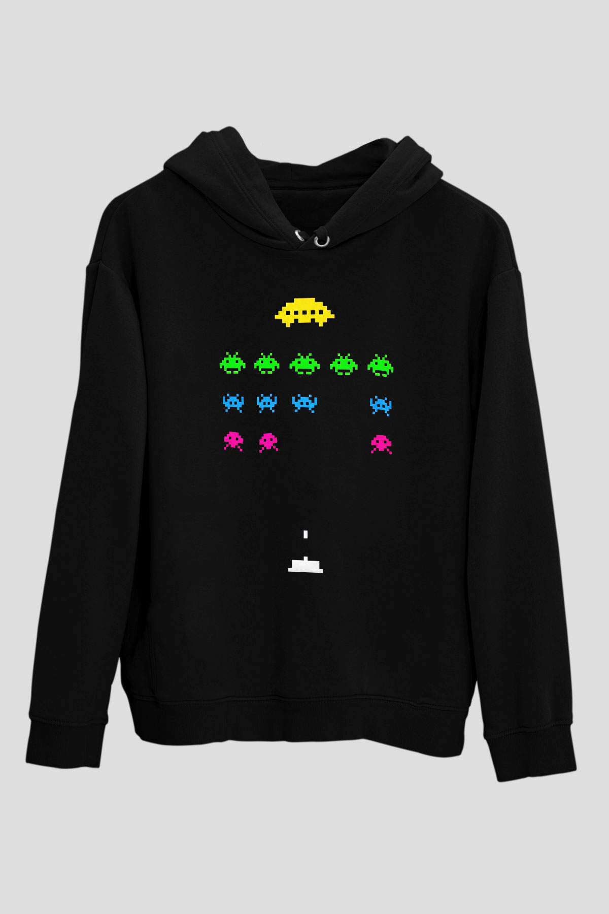 Space Invaders Siyah Unisex Hoodie