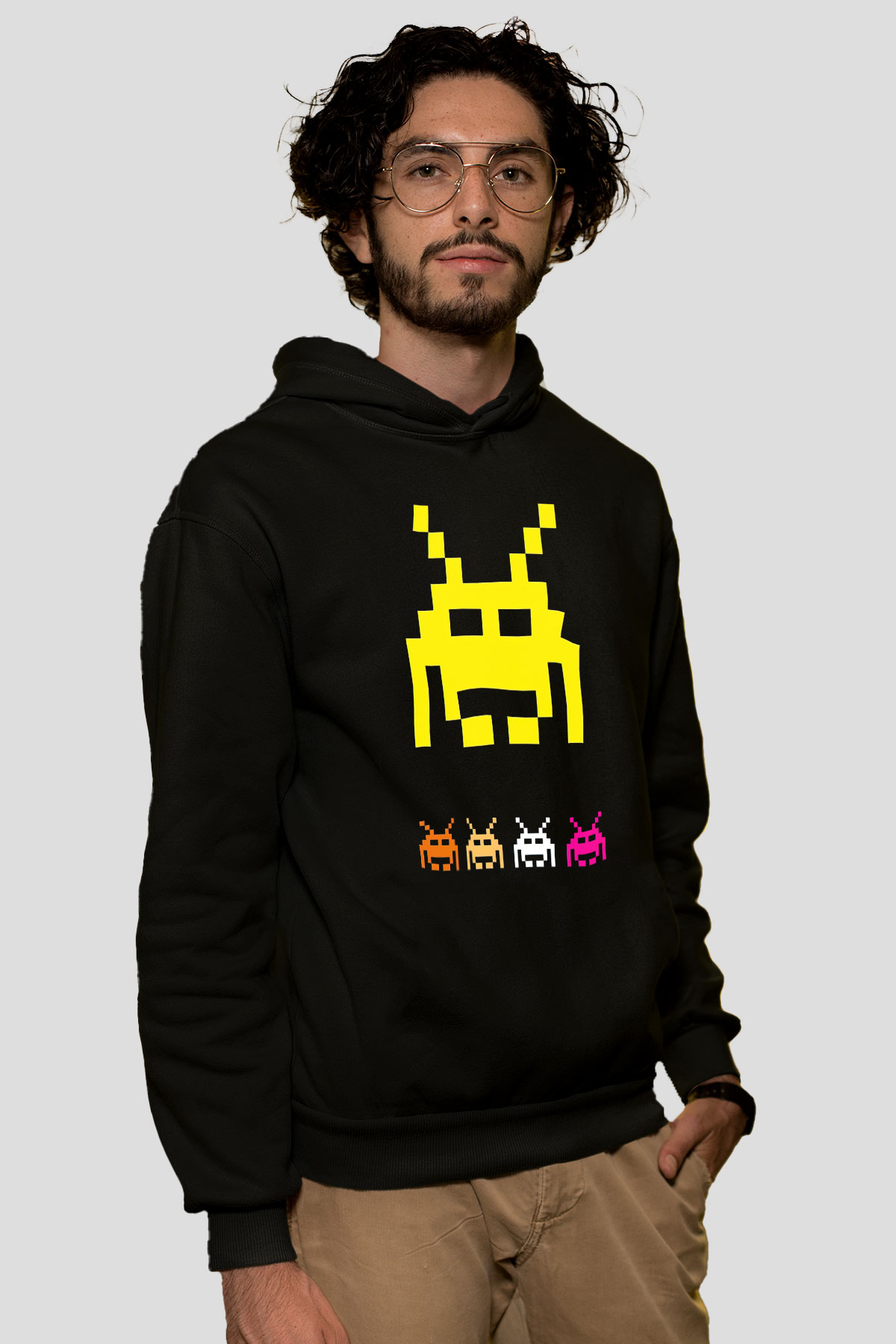 Space Invaders Siyah Unisex Hoodie