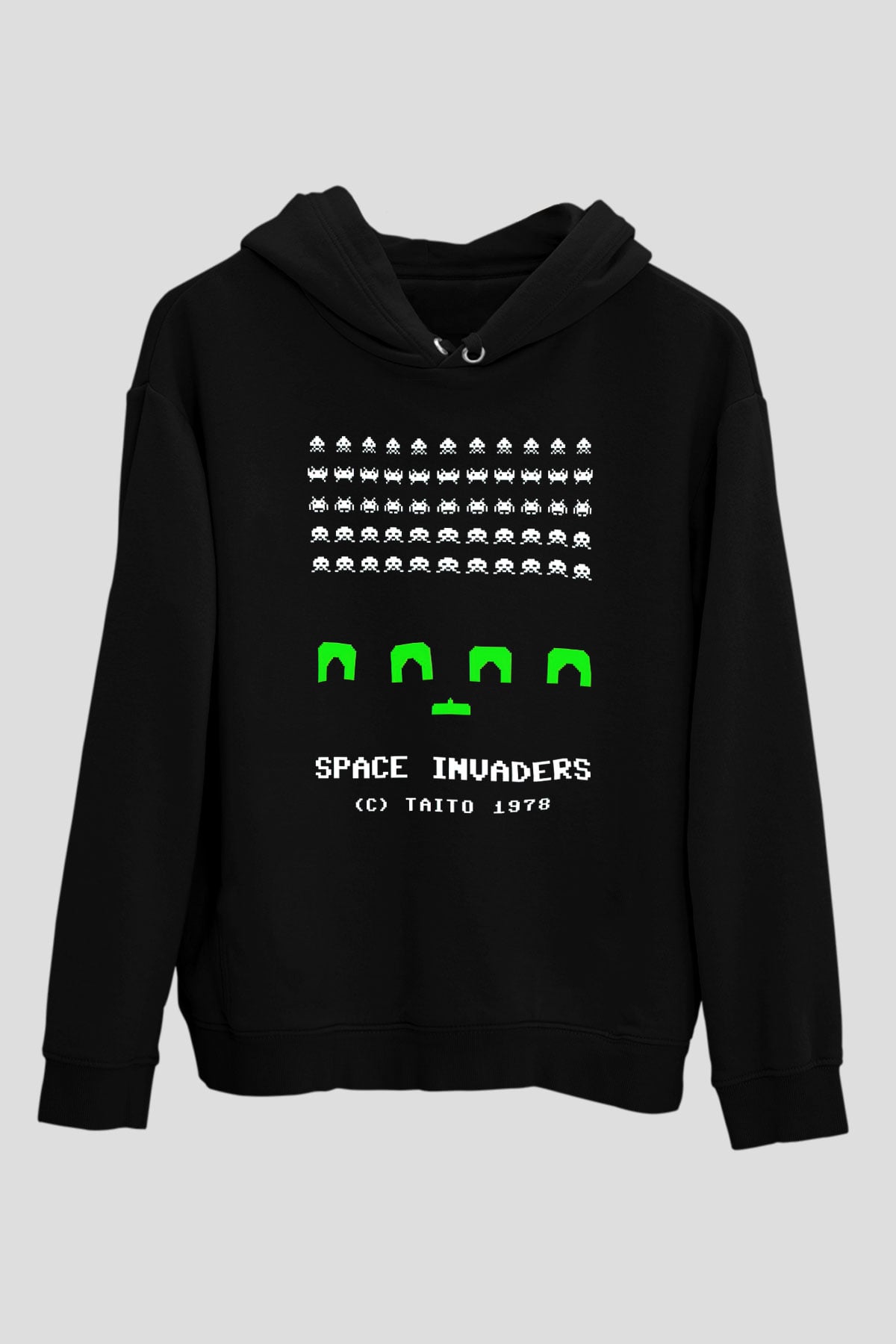 Space Invaders Siyah Unisex Hoodie
