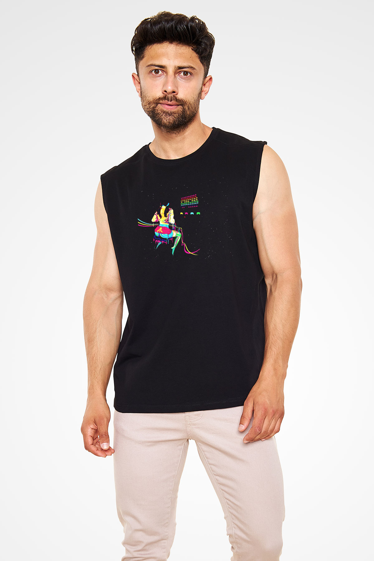 Space Invaders Siyah Unisex Kolsuz Tişört