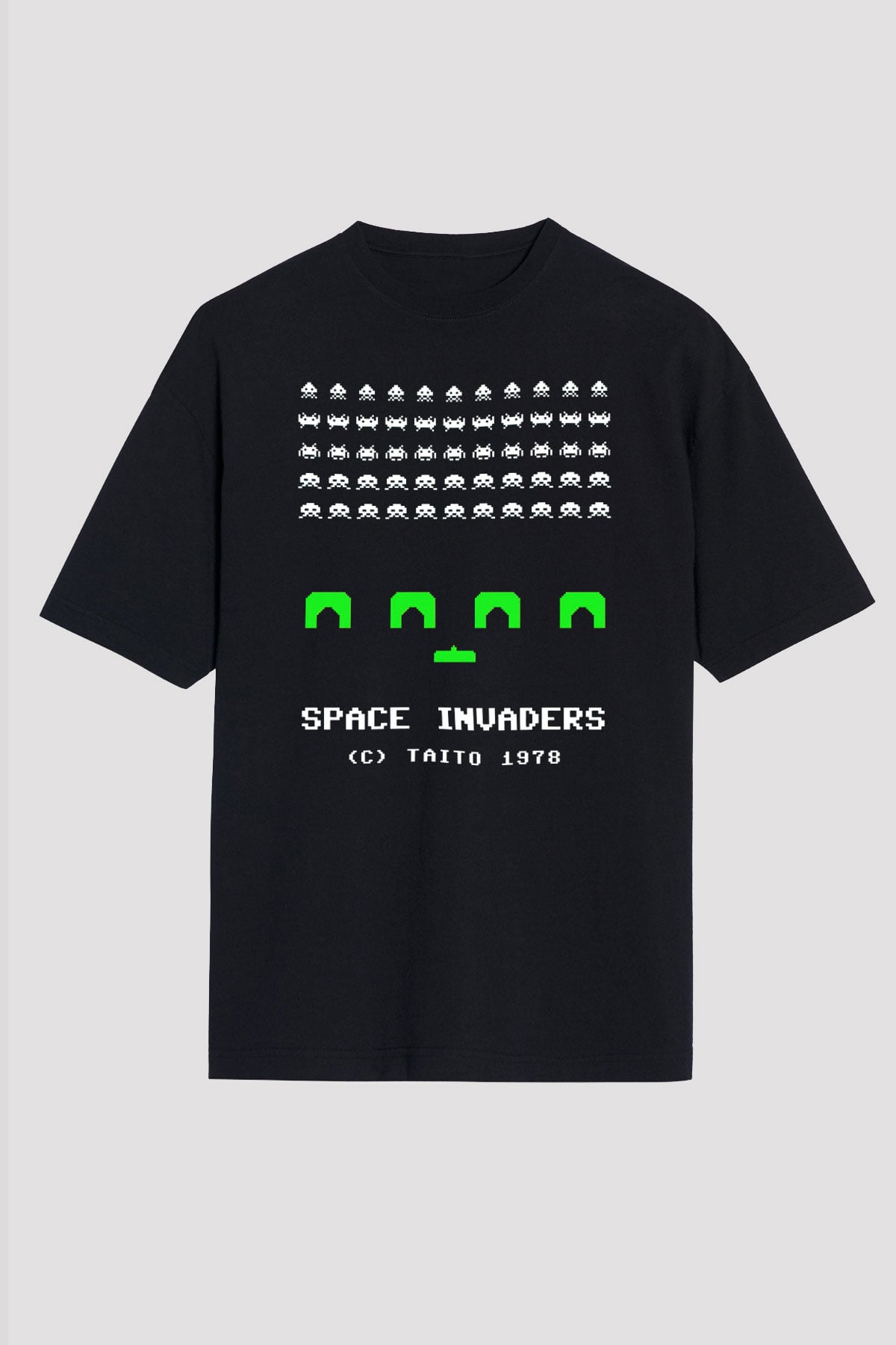 Space Invaders Siyah Oversize Tişört