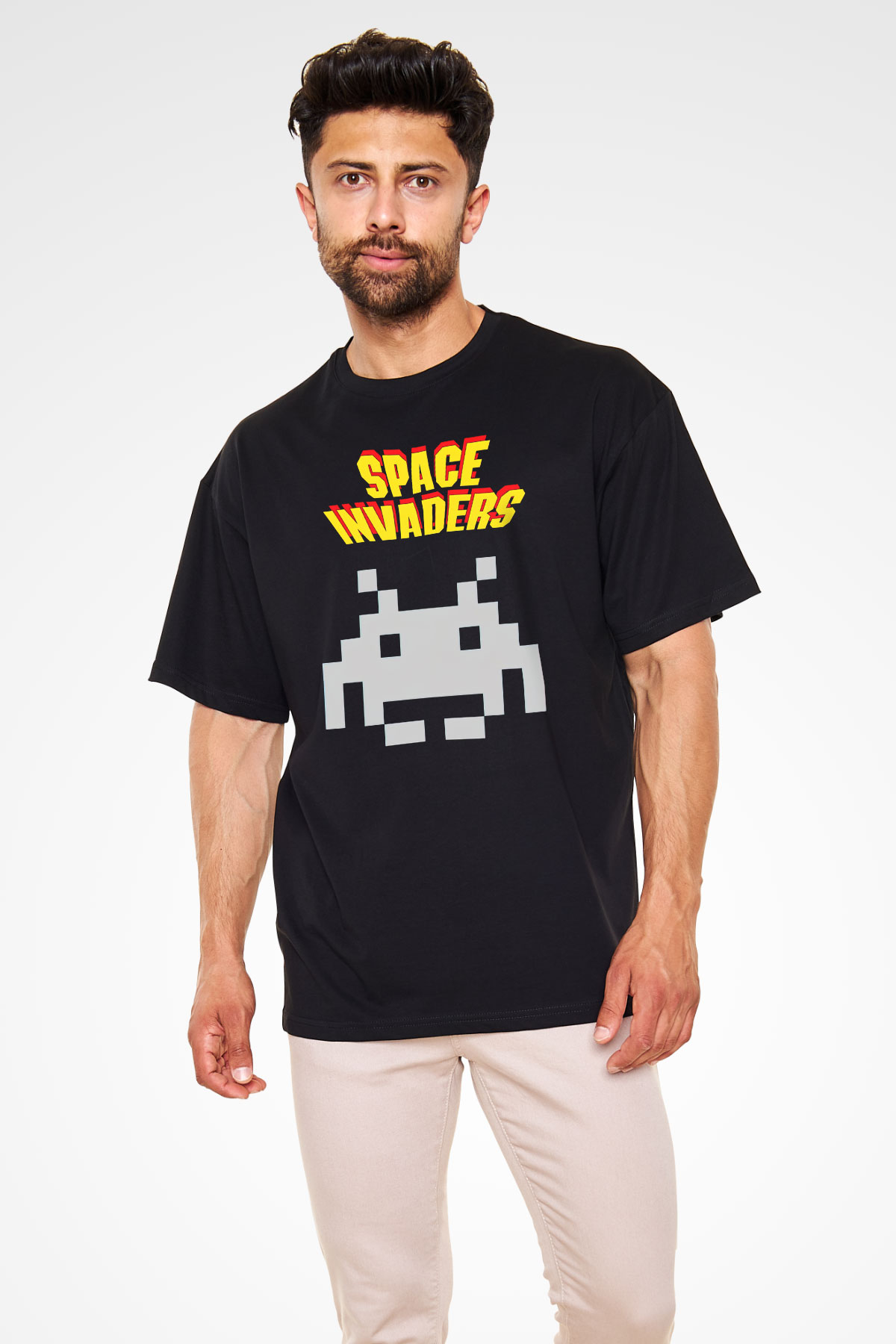 Space Invaders Siyah Oversize Tişört