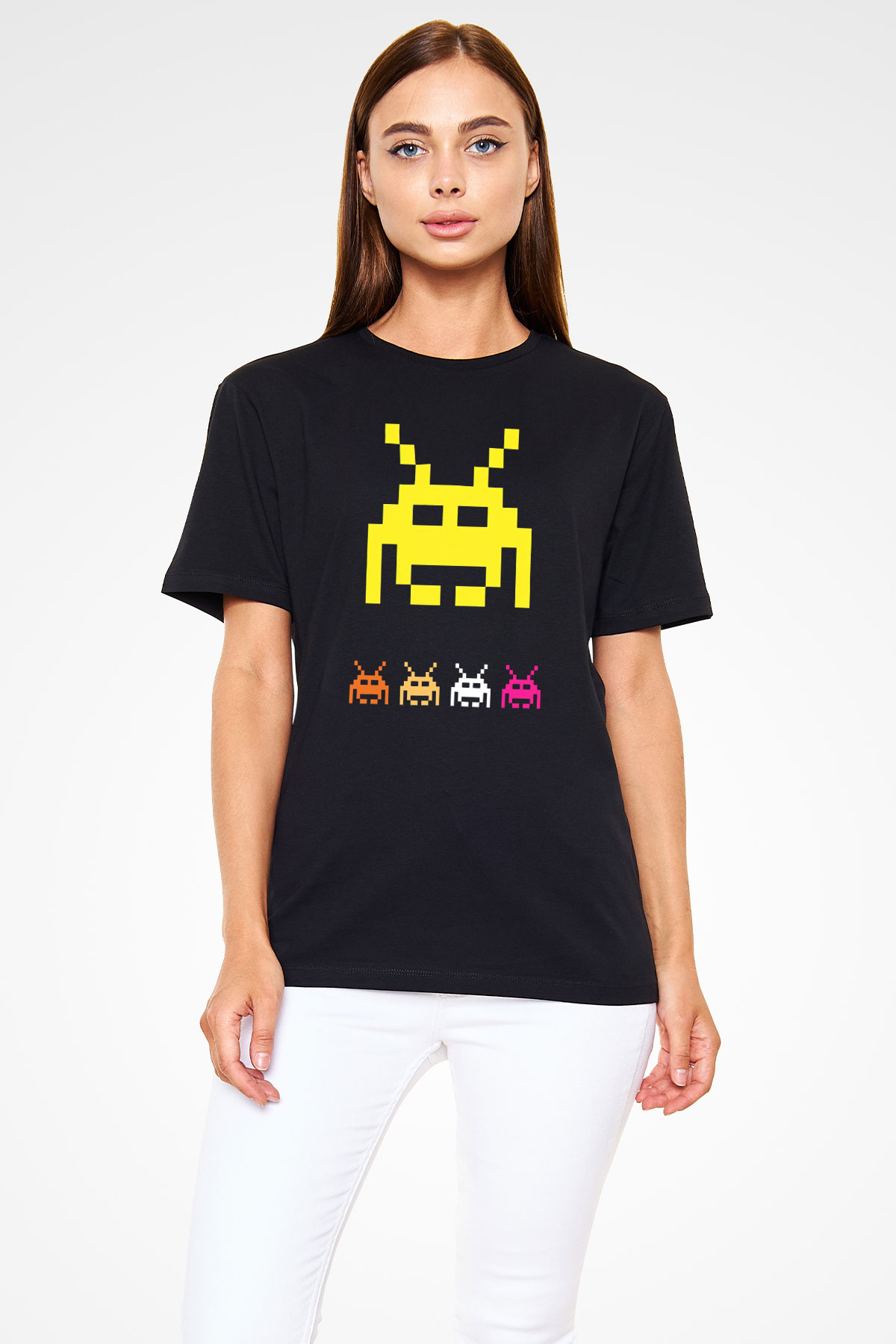Space Invaders Siyah Unisex Tişört