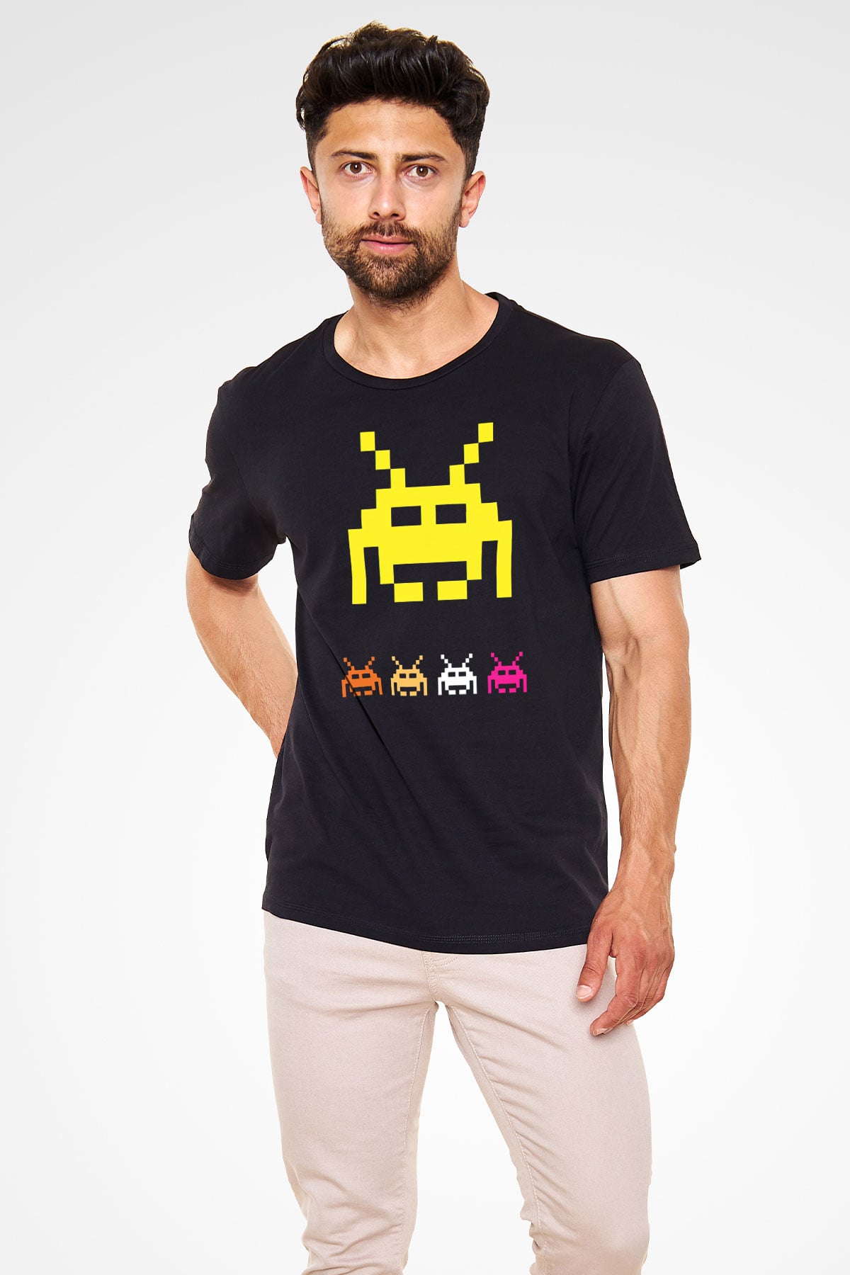 Space Invaders Siyah Unisex Tişört