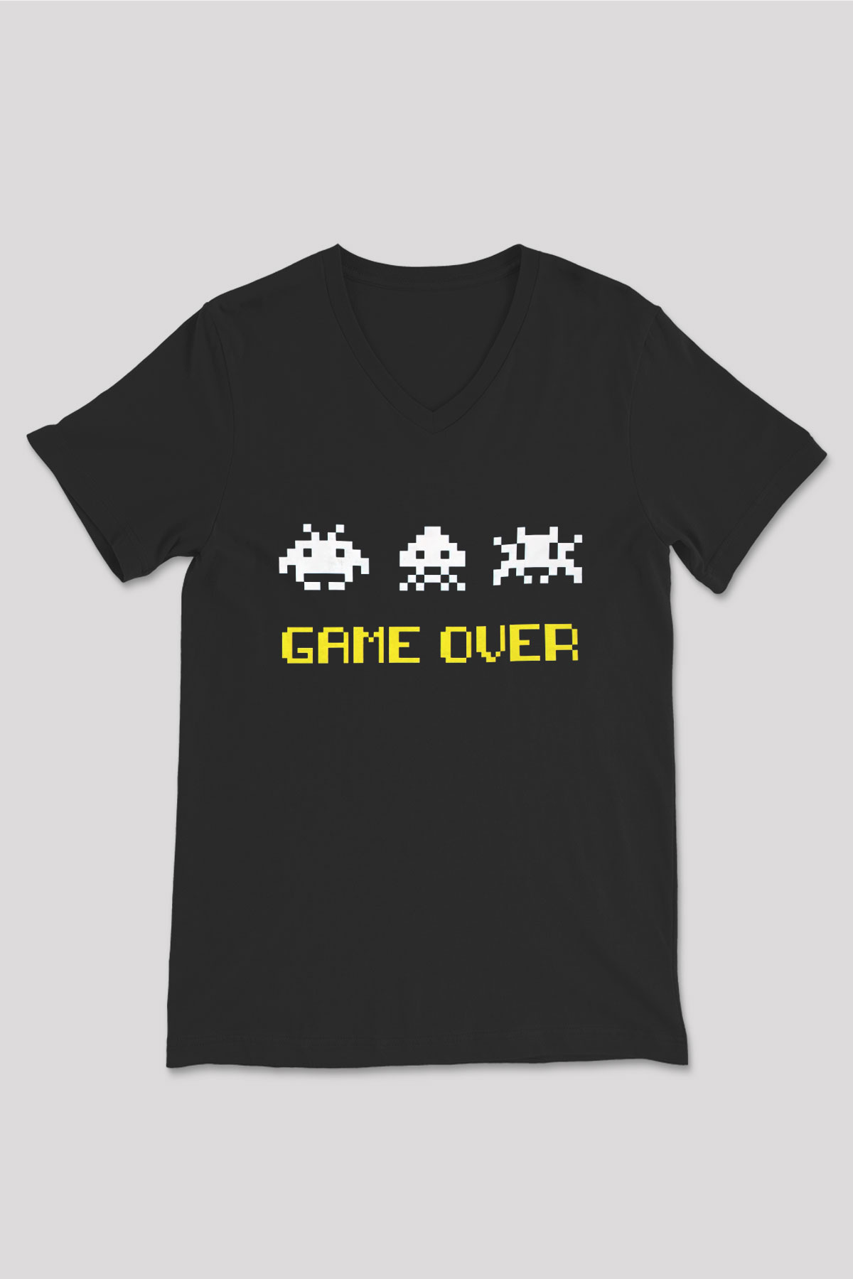 Space Invaders Siyah Unisex  V Yaka Tişört