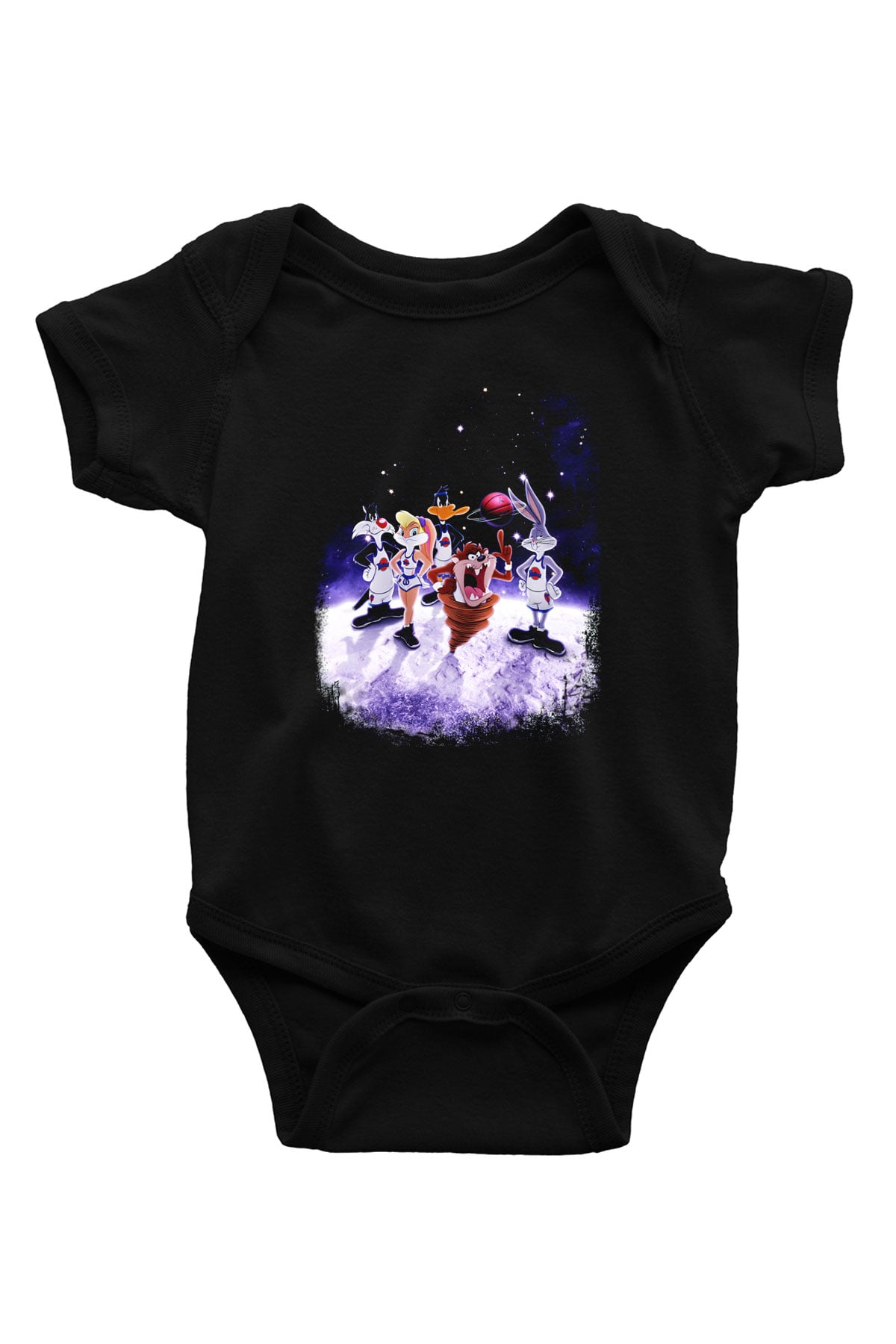 Space Jam Baskılı Siyah Bebek Body - Zıbın