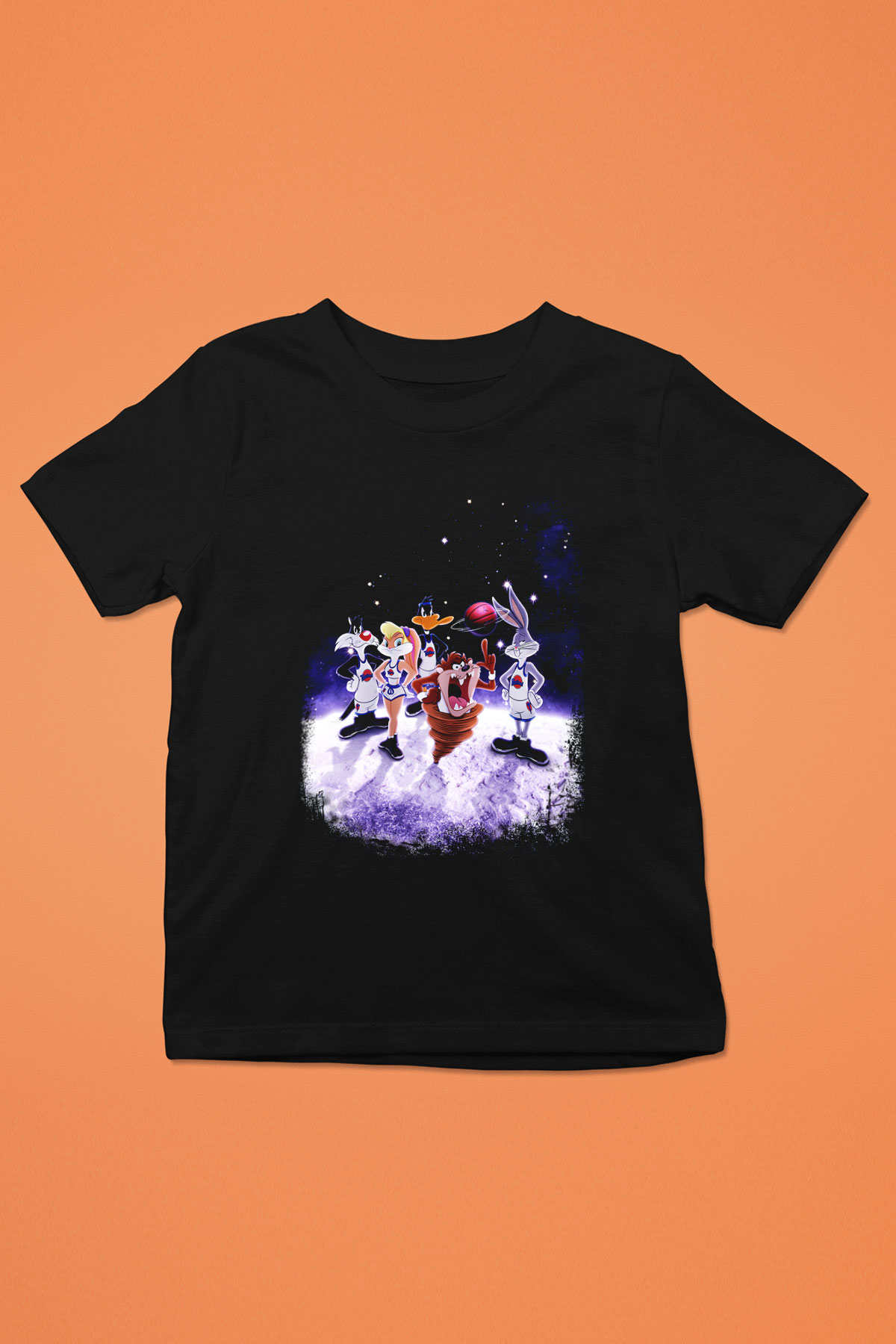 Space Jam Baskılı Siyah Unisex Çocuk Tişört