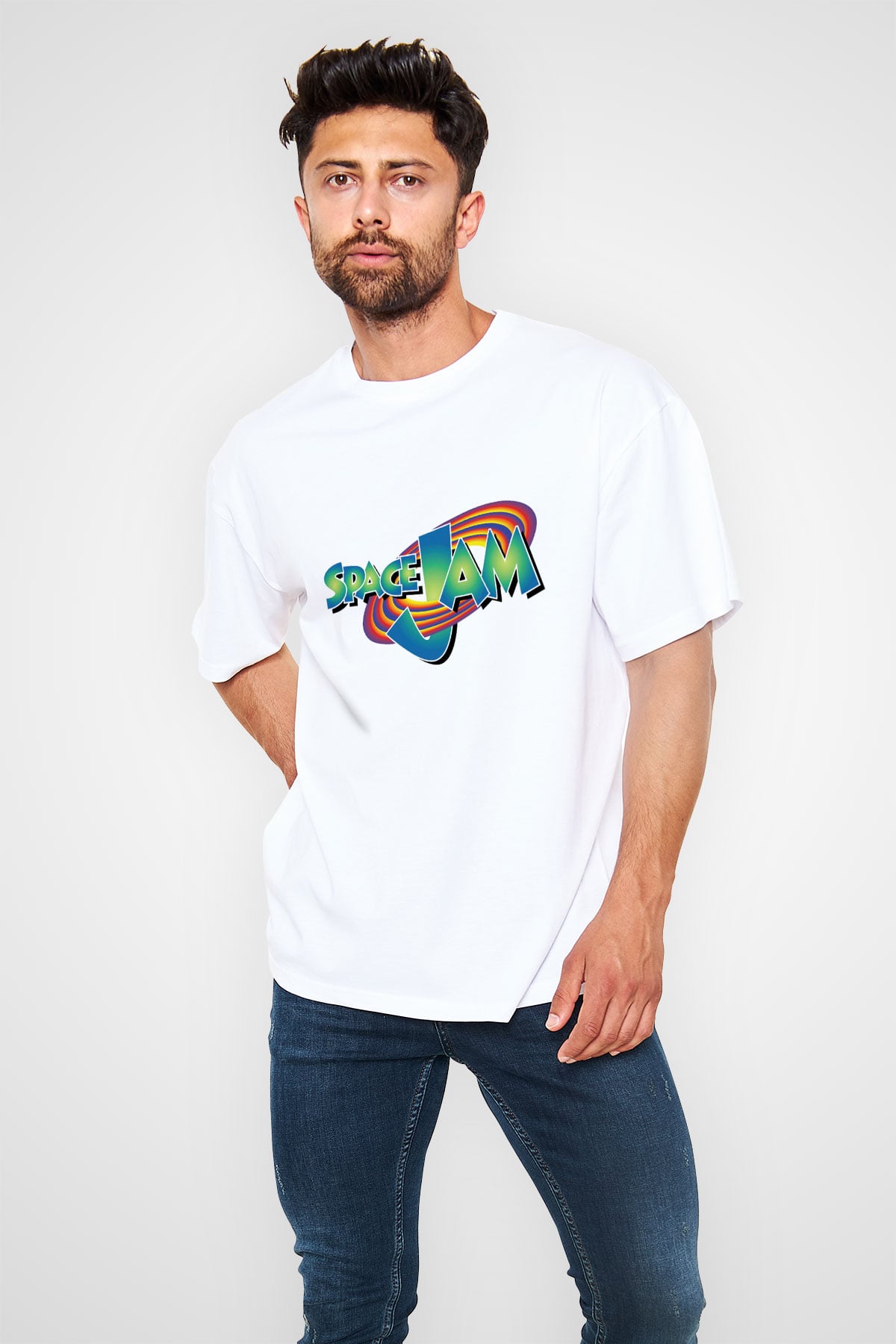 Space Jam Beyaz Unisex Oversize Tişört