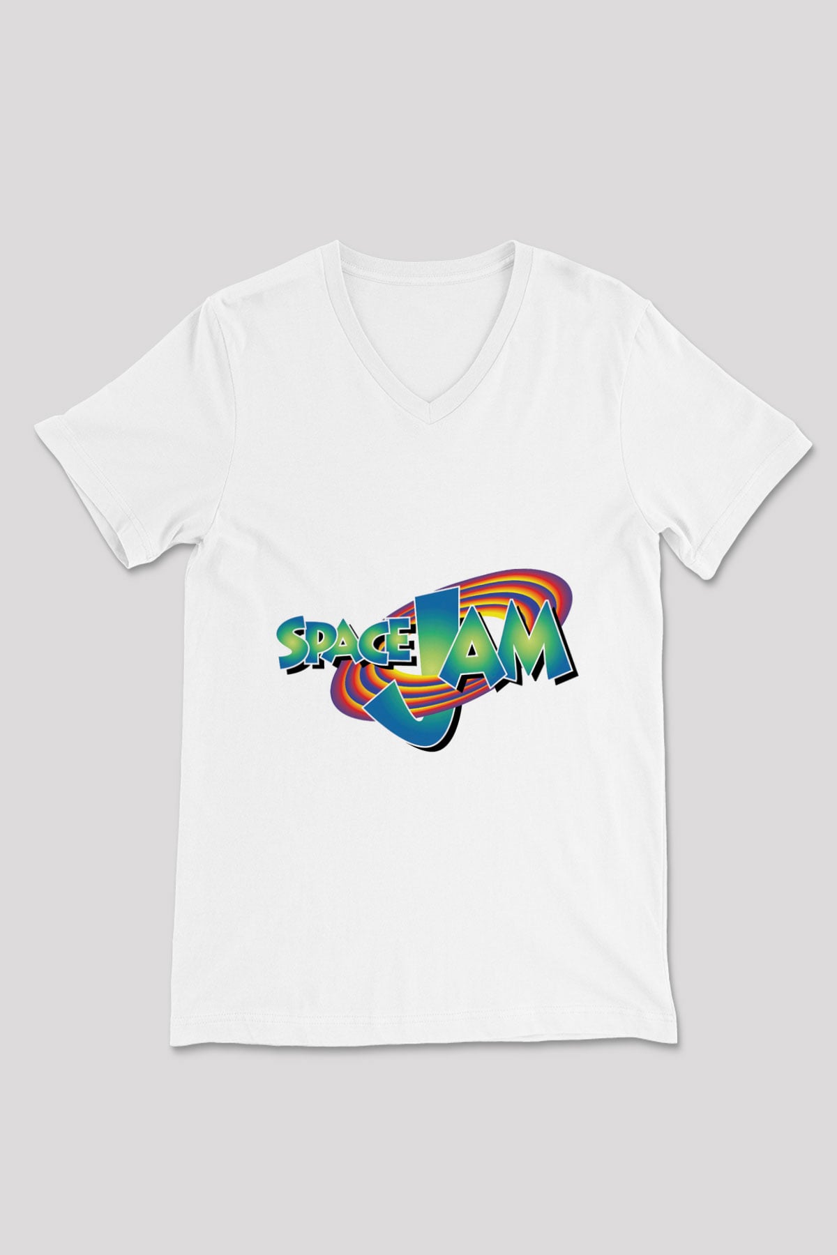 Space Jam Beyaz Unisex V Yaka Tişört
