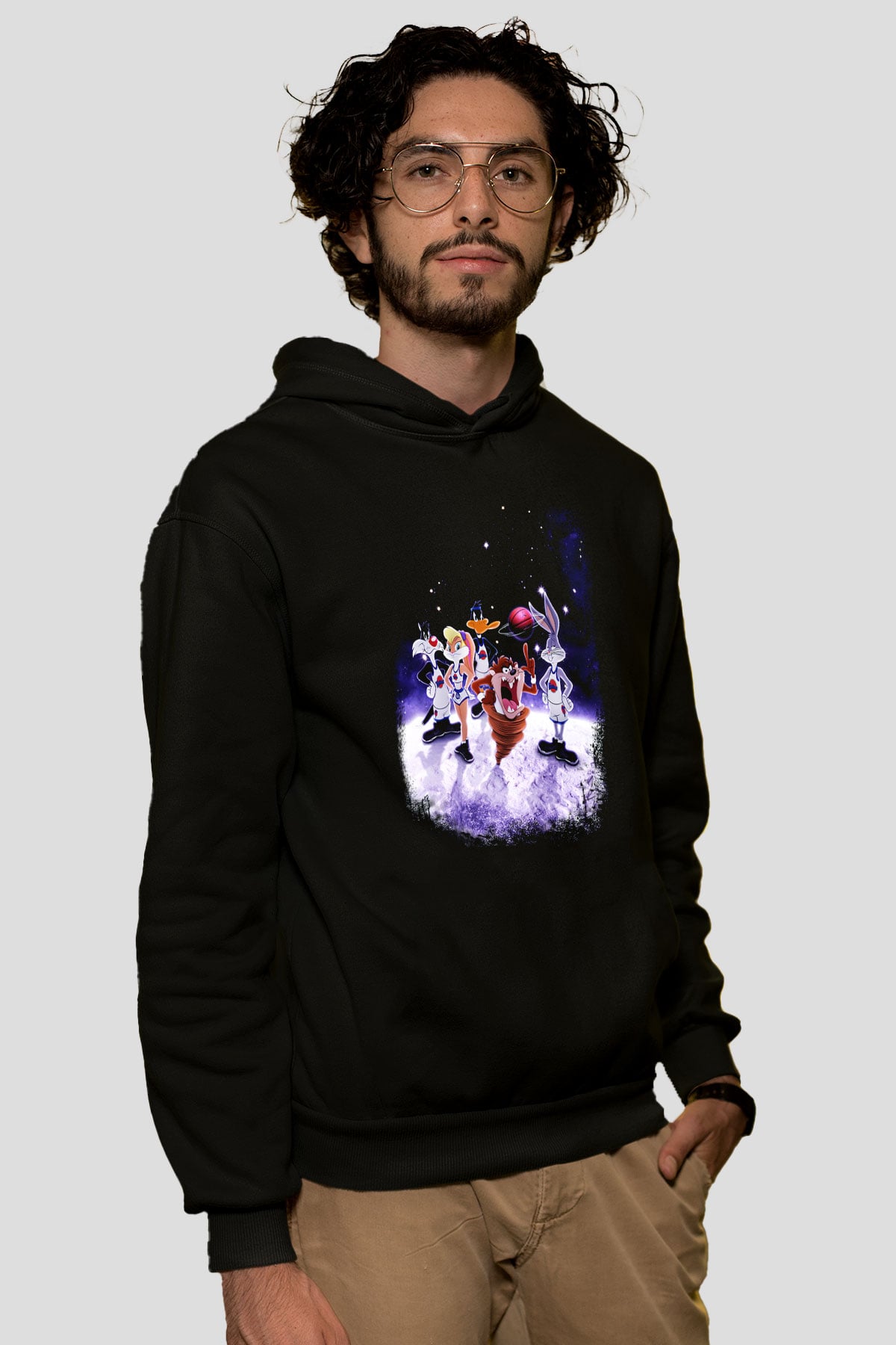 Space Jam Siyah Unisex Kapüşonlu Sweatshirt