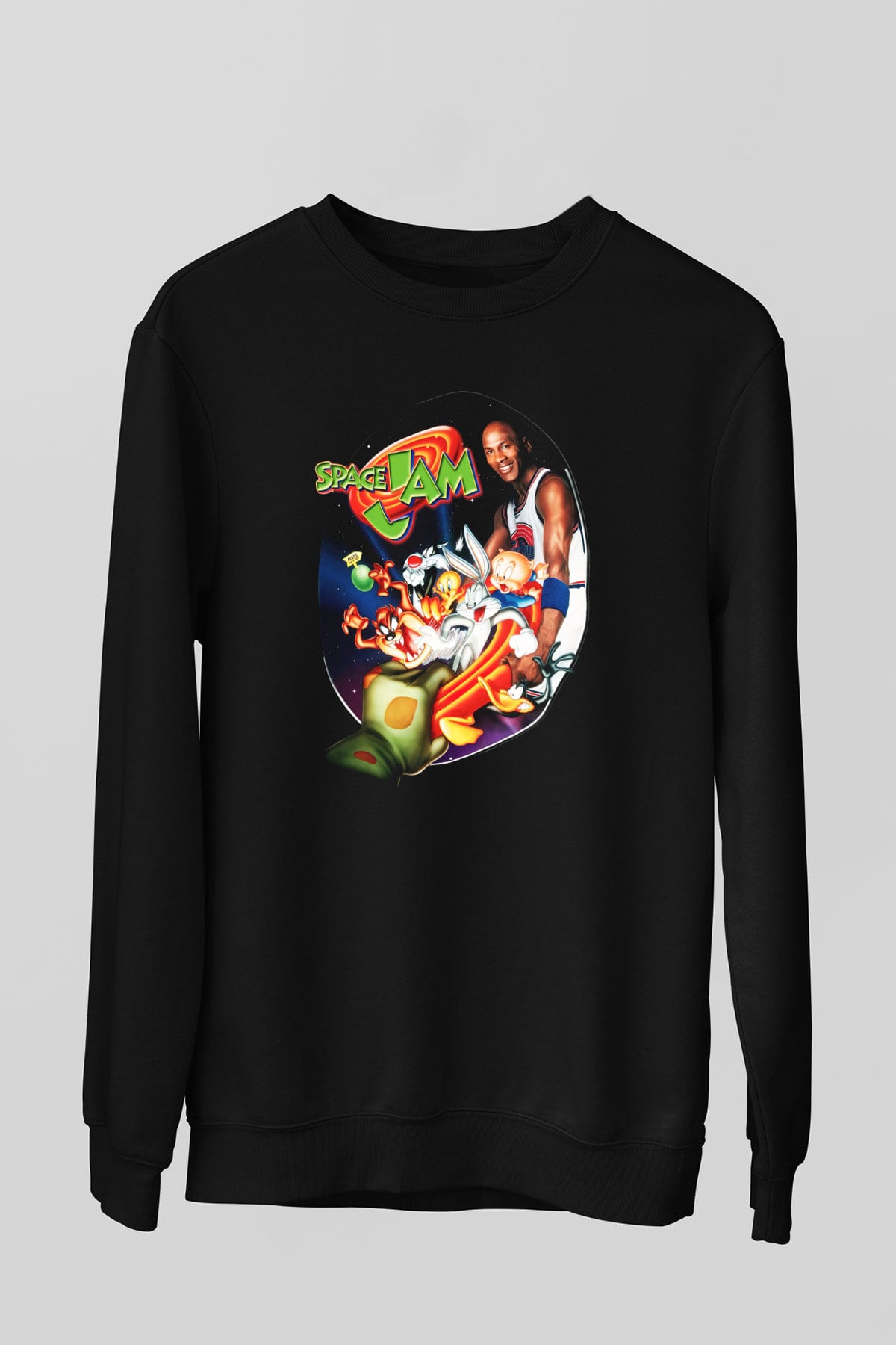 Space Jam Siyah Unisex Sweatshirt