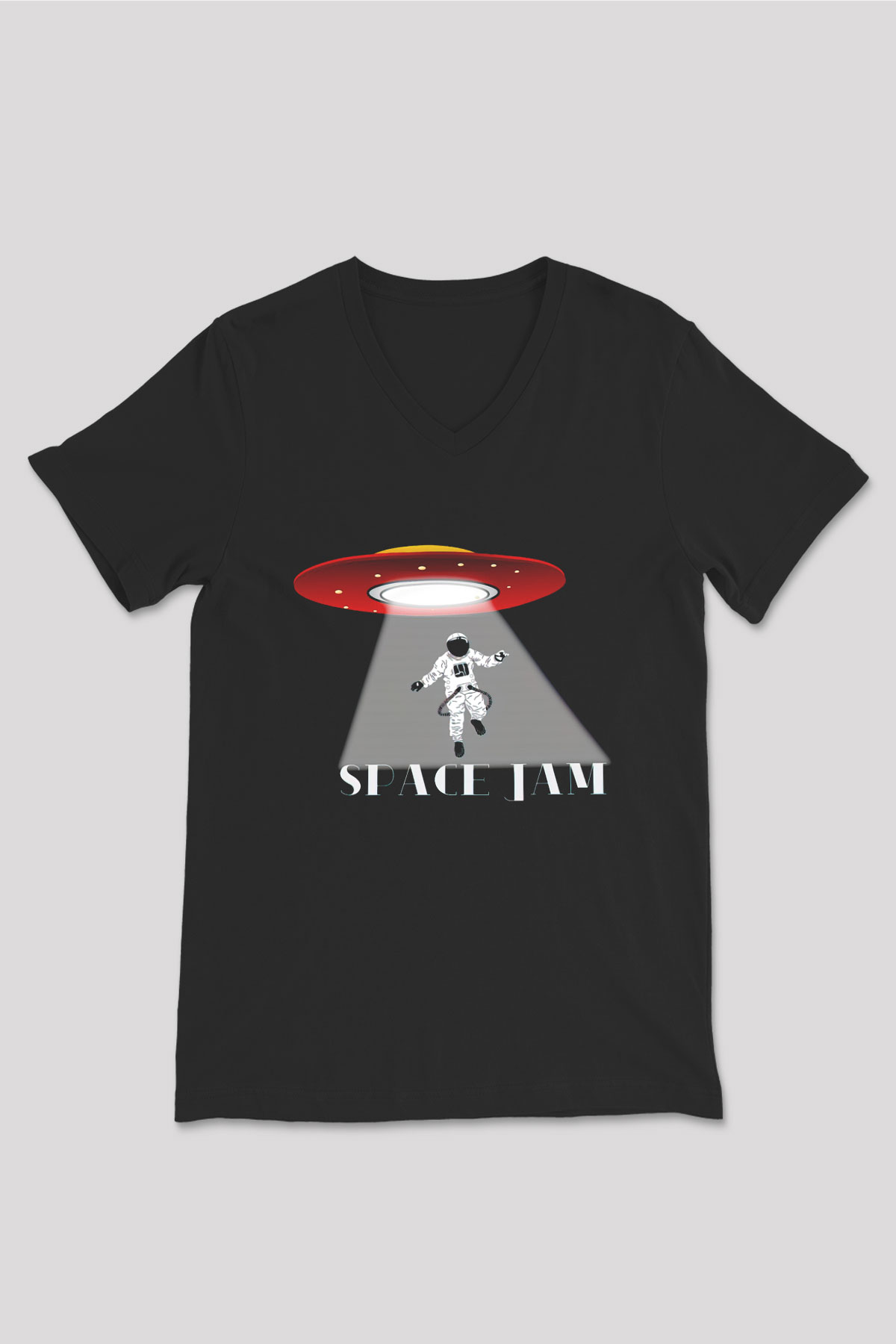 Space Jam Siyah Unisex  V Yaka Tişört
