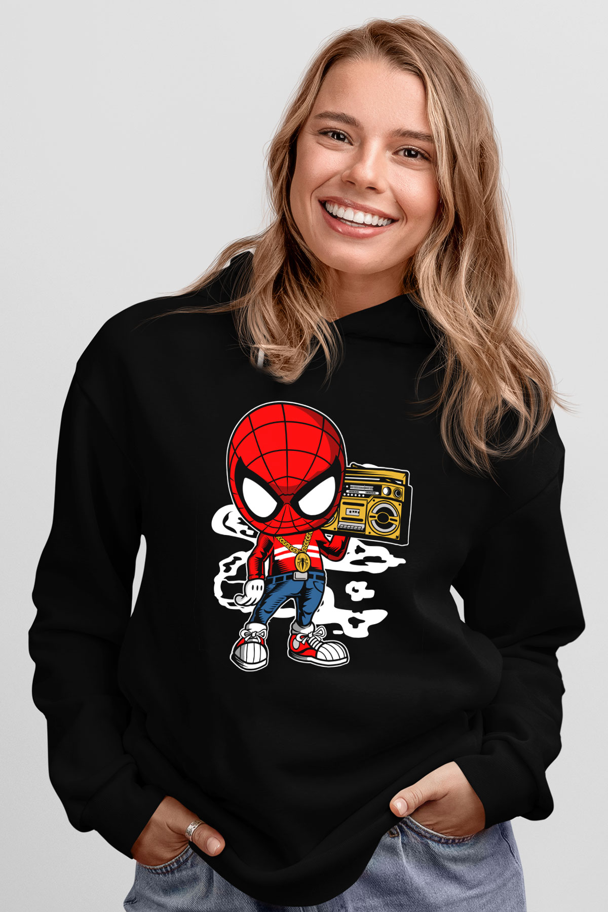 Spider Boombox Baskılı Siyah Unisex Tshirt