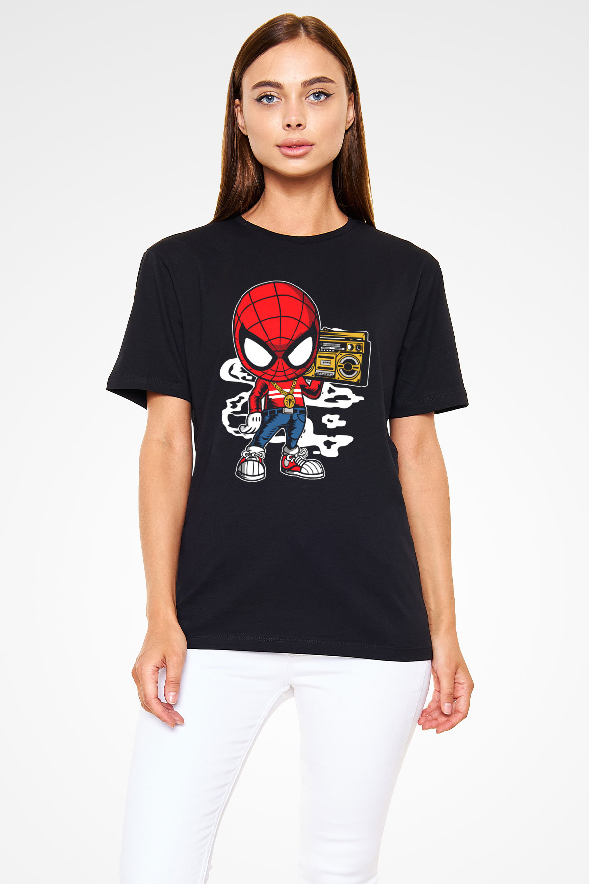 Spider Boombox Baskılı Siyah Unisex Tshirt